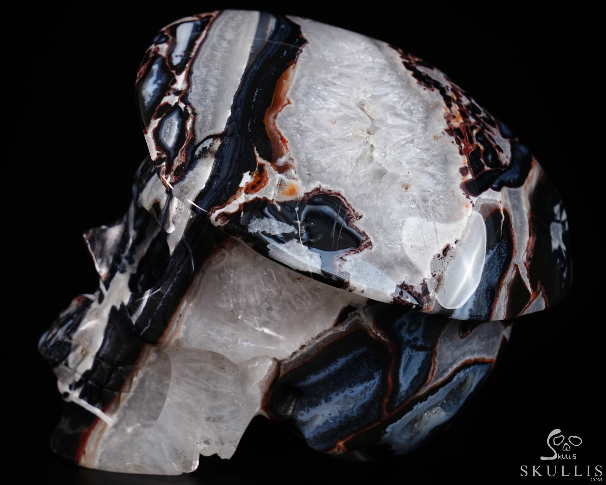 5.5" Black Zebra Agate Hand Carved Beret Crystal Skull Sculpture, Crystal Healing 5.5" Black Zebra Agate Hand Carved Beret Crystal Skull Sculpture, Crystal Healing