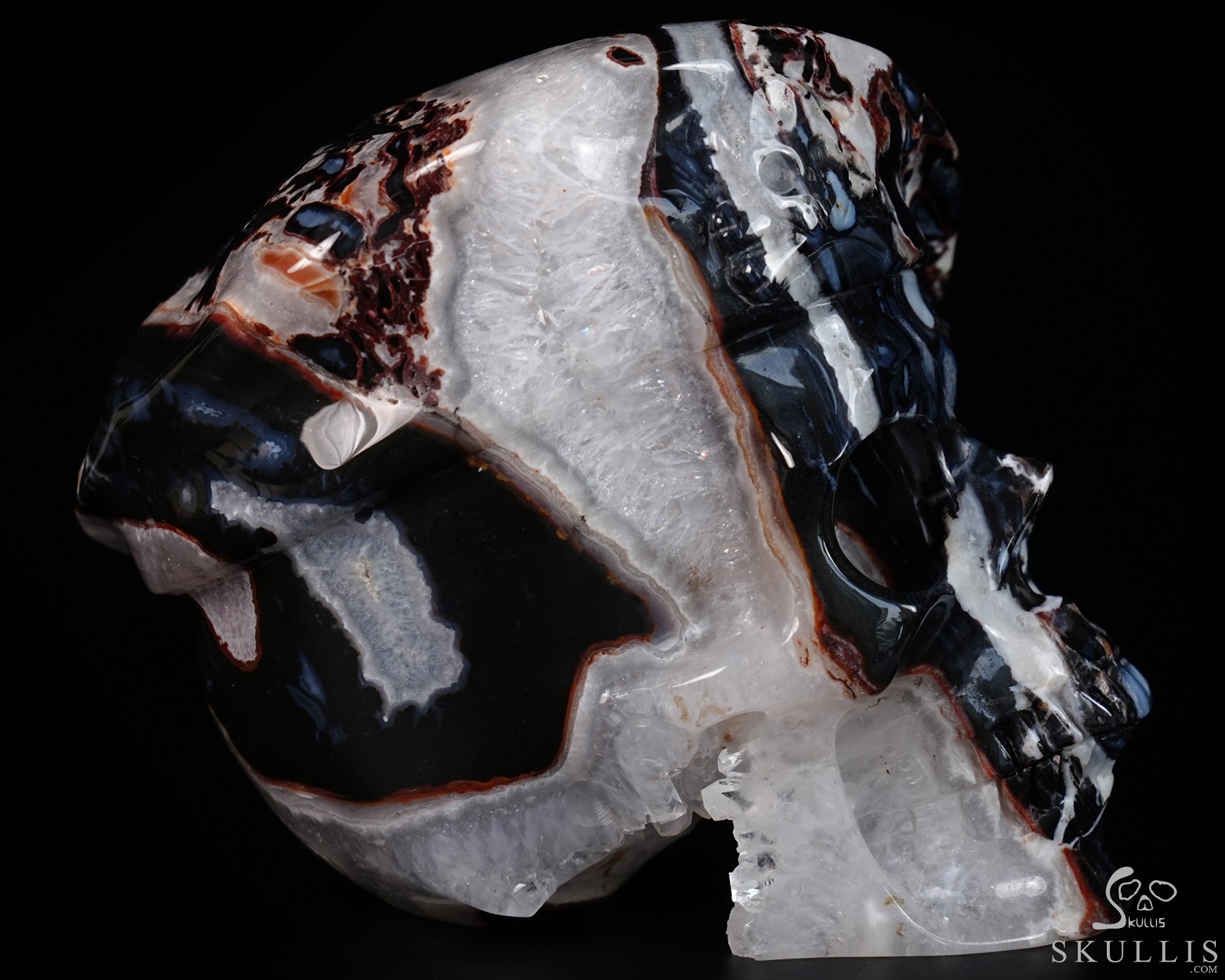5.5" Black Zebra Agate Hand Carved Beret Crystal Skull Sculpture, Crystal Healing 5.5" Black Zebra Agate Hand Carved Beret Crystal Skull Sculpture, Crystal Healing