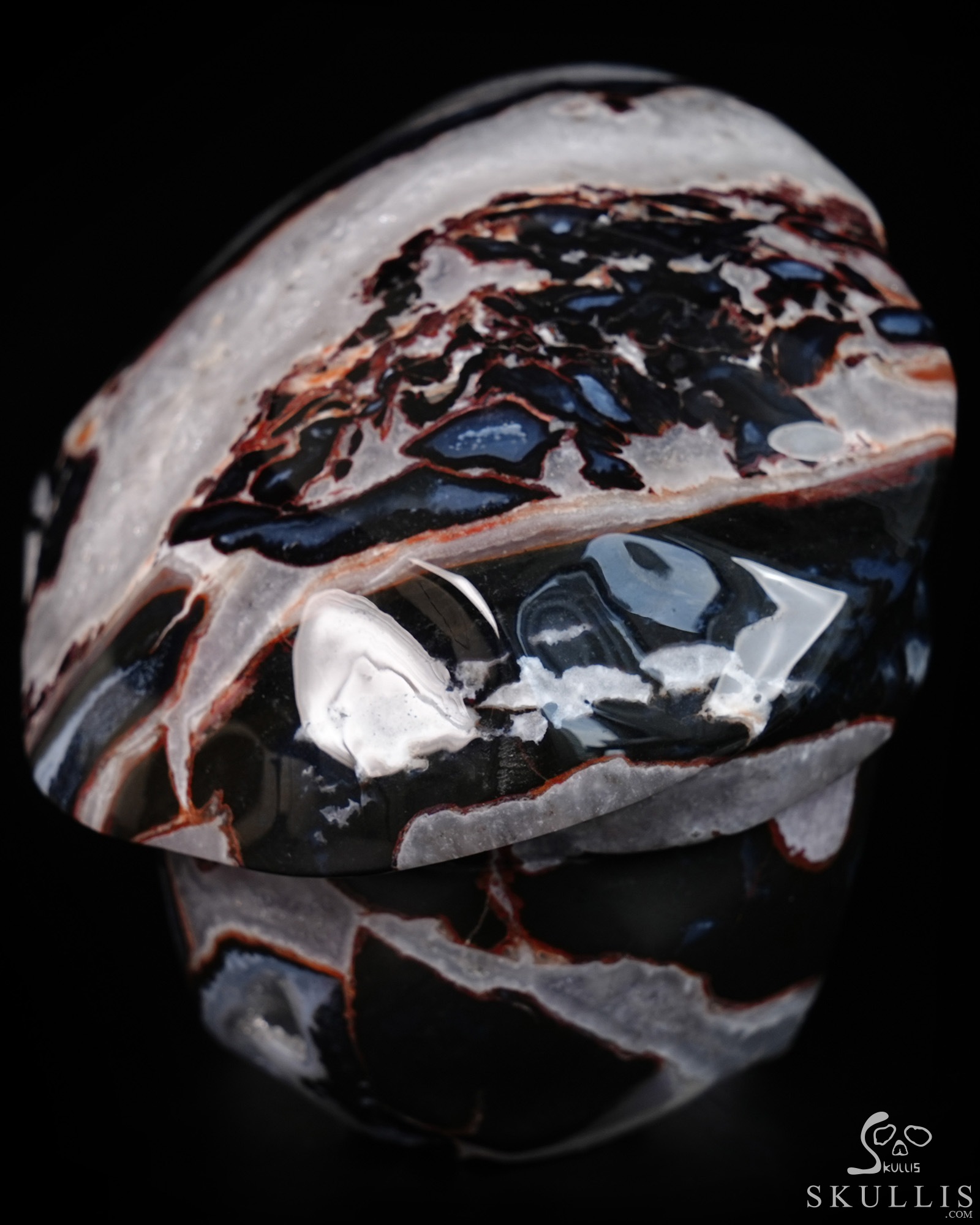 5.5" Black Zebra Agate Hand Carved Beret Crystal Skull Sculpture, Crystal Healing 5.5" Black Zebra Agate Hand Carved Beret Crystal Skull Sculpture, Crystal Healing