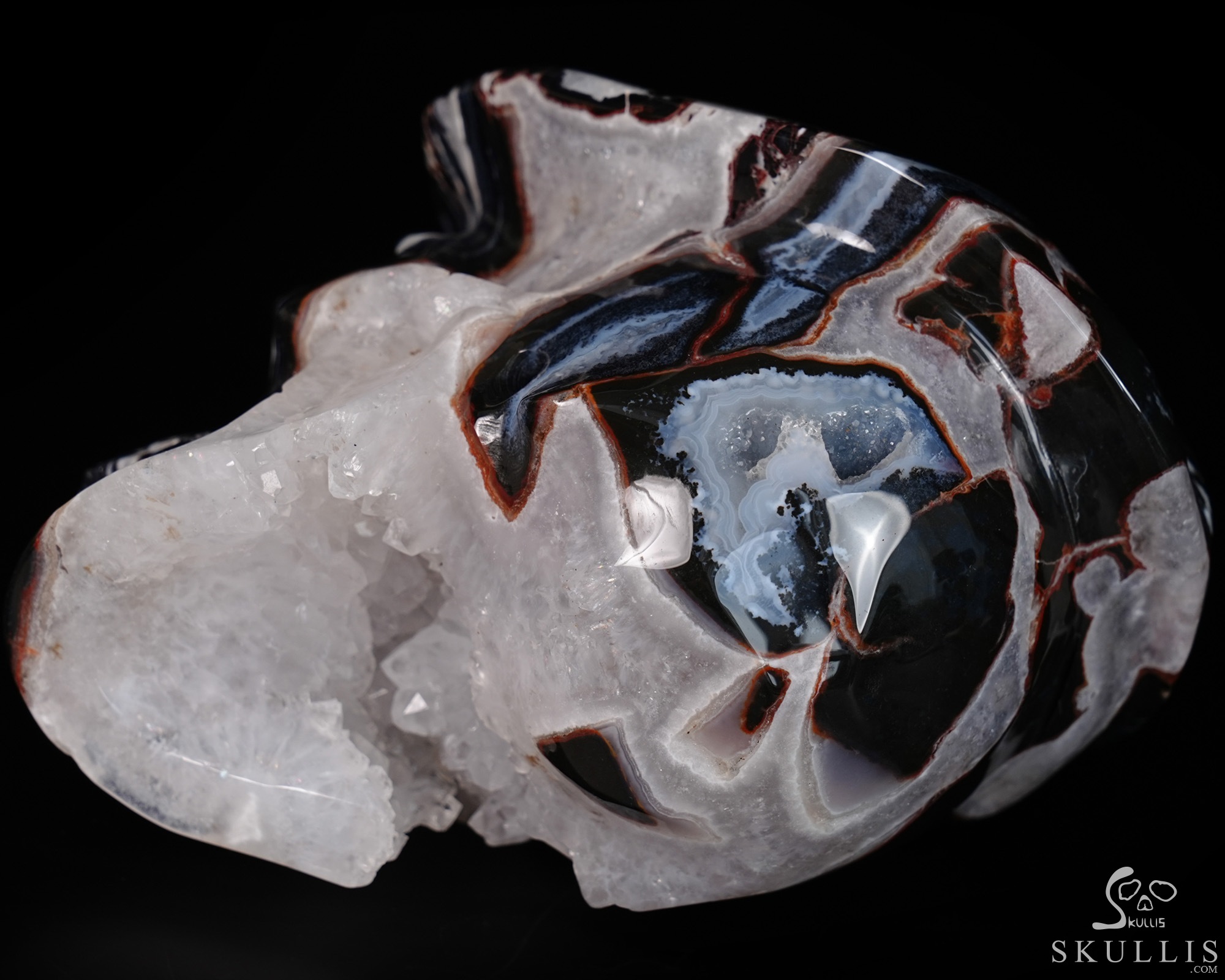 5.5" Black Zebra Agate Hand Carved Beret Crystal Skull Sculpture, Crystal Healing 5.5" Black Zebra Agate Hand Carved Beret Crystal Skull Sculpture, Crystal Healing