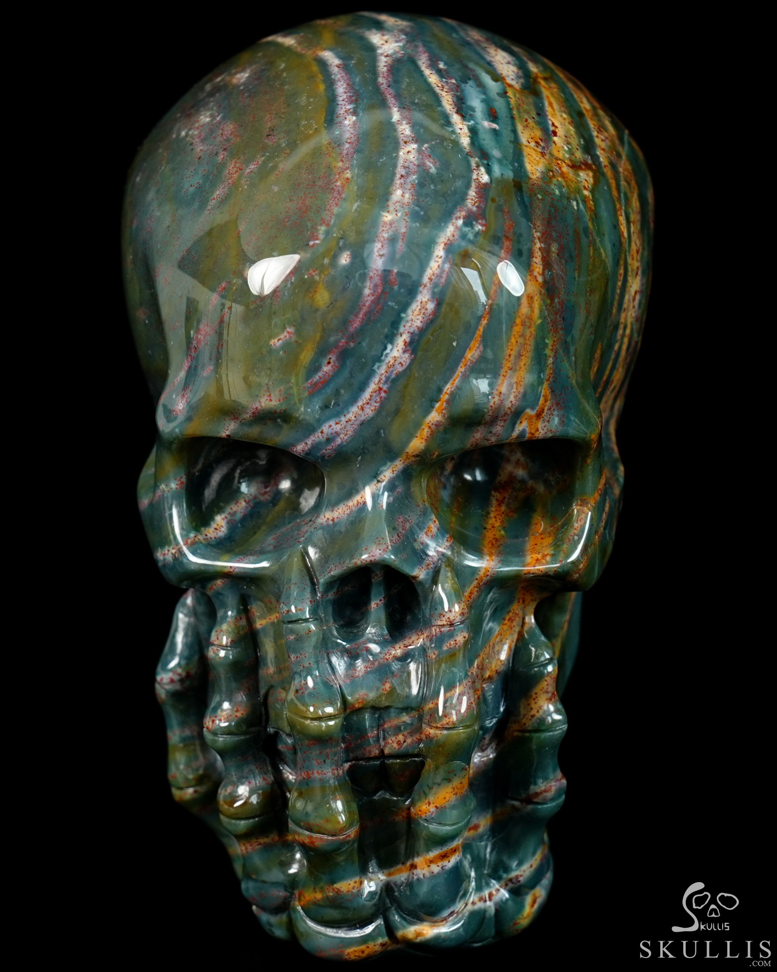 The Thinker---5.7" Bloodstone Hand Carved Crystal Skull & Skeletal Hand Sculpture, Crystal Healing The Thinker---5.7" Bloodstone Hand Carved Crystal Skull & Skeletal Hand Sculpture, Crystal Healing
