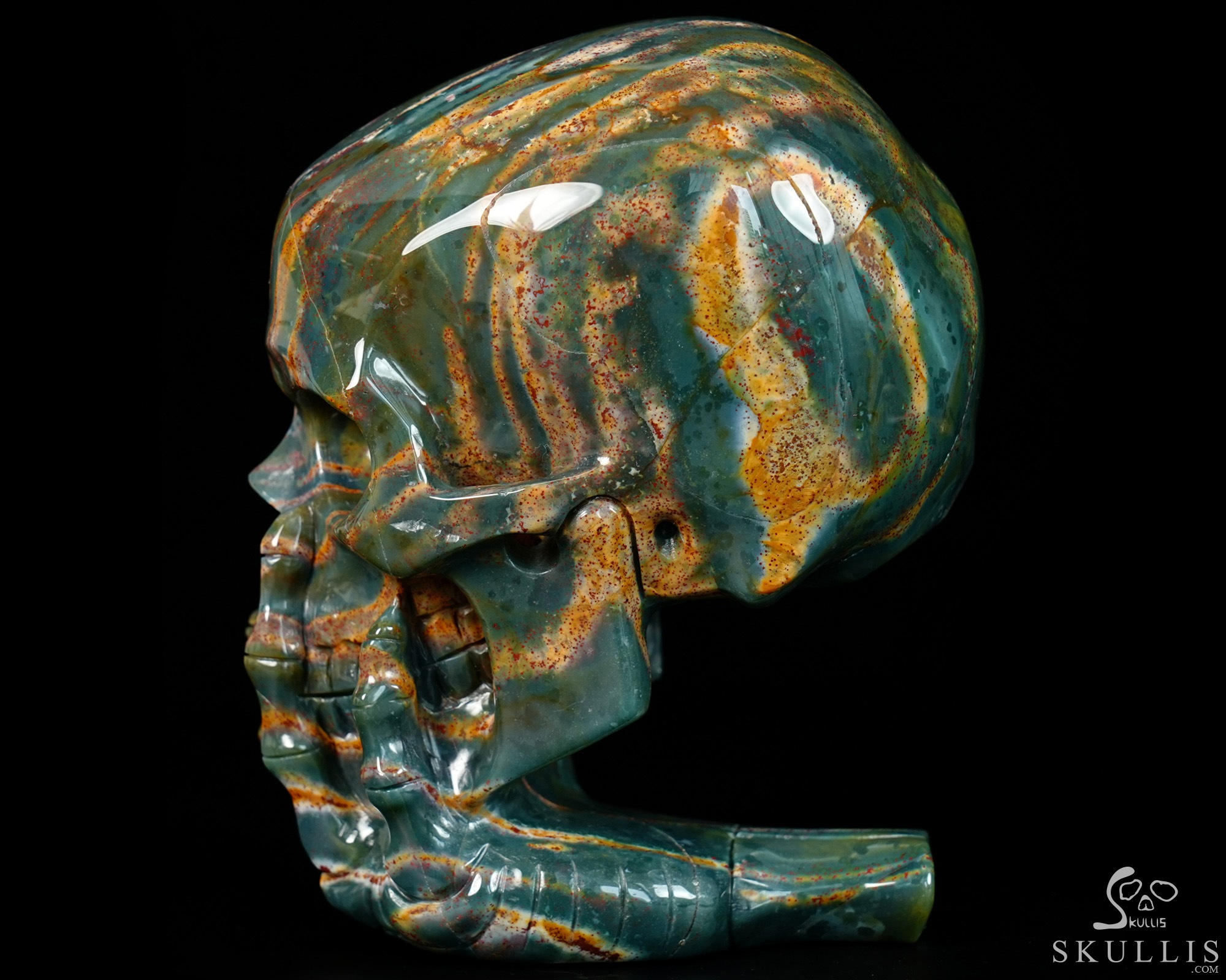The Thinker---5.7" Bloodstone Hand Carved Crystal Skull & Skeletal Hand Sculpture, Crystal Healing The Thinker---5.7" Bloodstone Hand Carved Crystal Skull & Skeletal Hand Sculpture, Crystal Healing