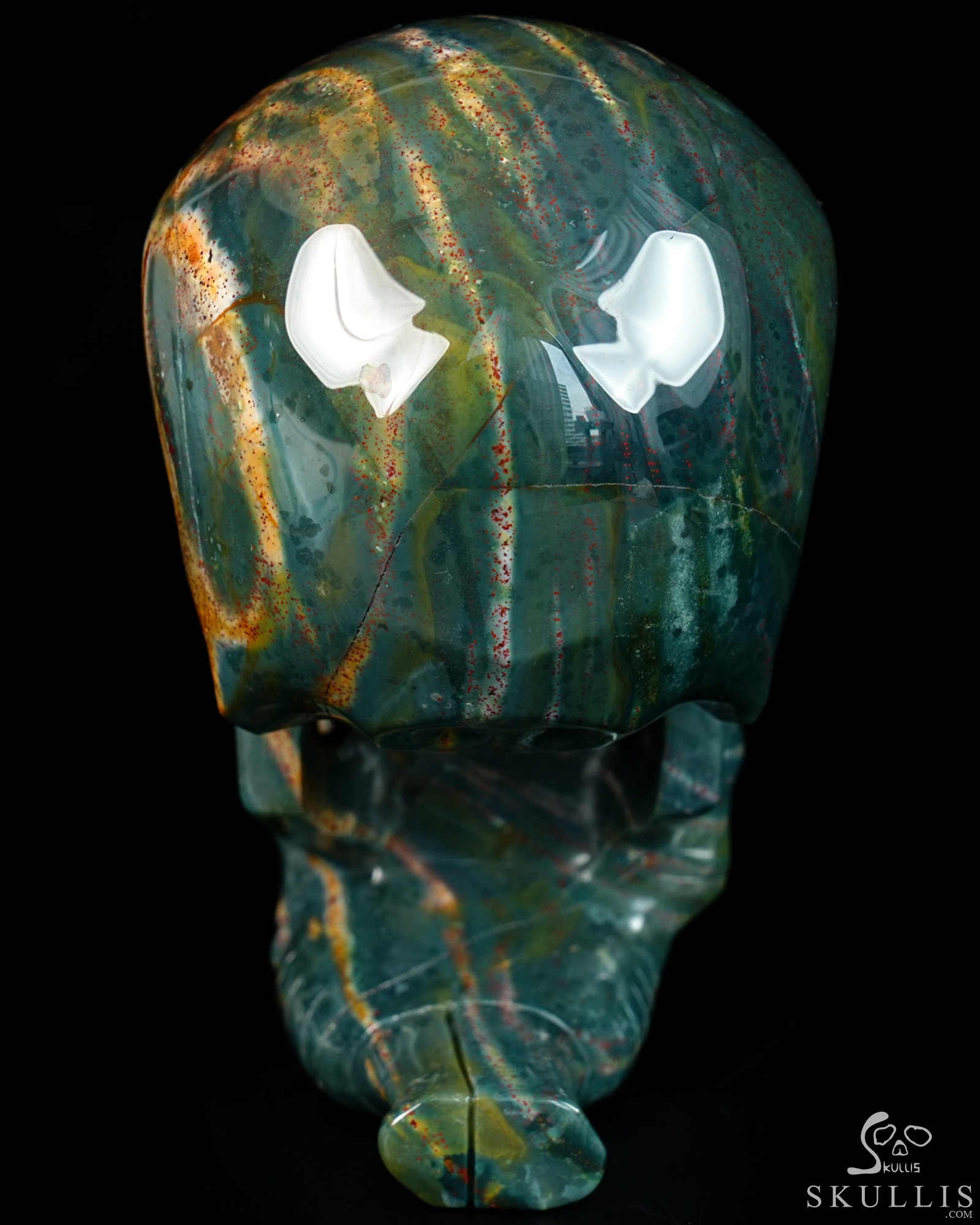The Thinker---5.7" Bloodstone Hand Carved Crystal Skull & Skeletal Hand Sculpture, Crystal Healing The Thinker---5.7" Bloodstone Hand Carved Crystal Skull & Skeletal Hand Sculpture, Crystal Healing