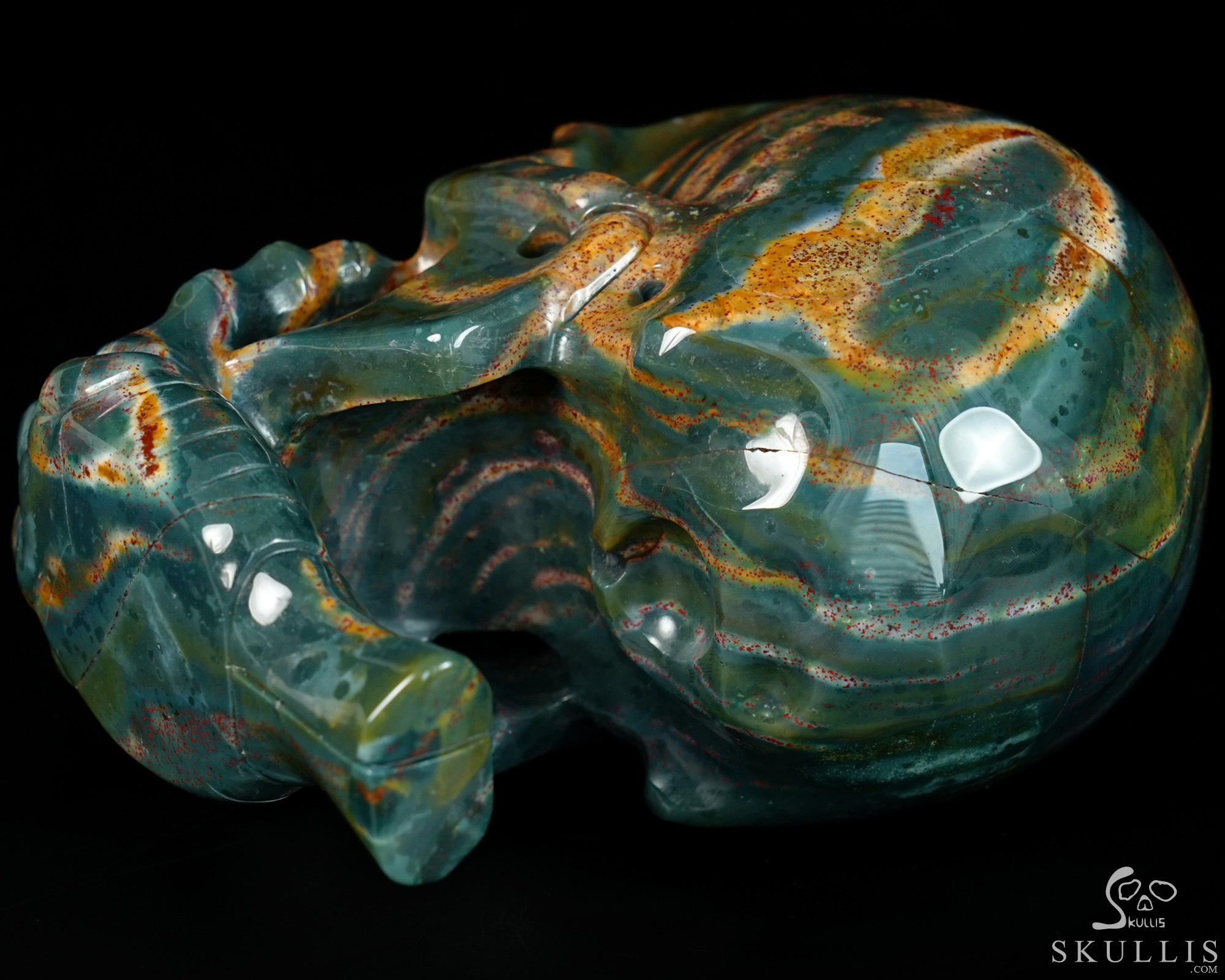 The Thinker---5.7" Bloodstone Hand Carved Crystal Skull & Skeletal Hand Sculpture, Crystal Healing The Thinker---5.7" Bloodstone Hand Carved Crystal Skull & Skeletal Hand Sculpture, Crystal Healing