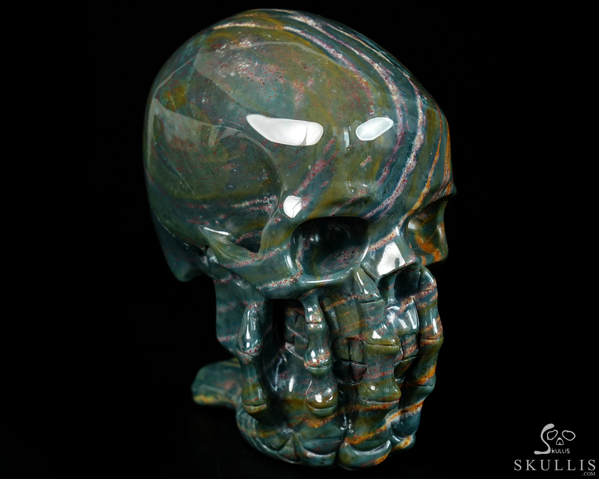 The Thinker---5.7" Bloodstone Hand Carved Crystal Skull & Skeletal Hand Sculpture, Crystal Healing The Thinker---5.7" Bloodstone Hand Carved Crystal Skull & Skeletal Hand Sculpture, Crystal Healing