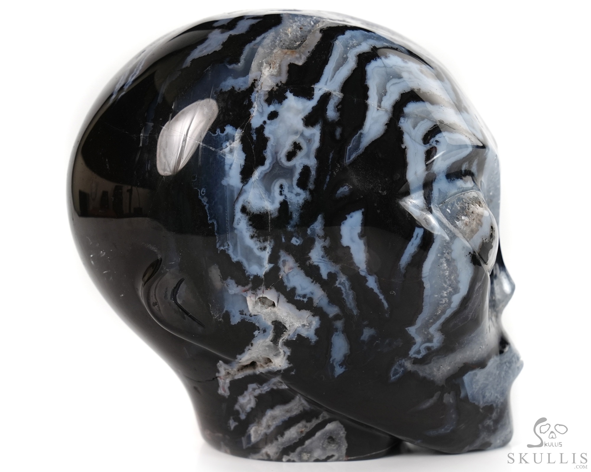 4.0" Black Zebra Agate Star Being Female Alien Crystal Skull Companion, Hand Carved Gemstone Fine Art Sculpture, Reiki Healing Stone Statue 4.0" Black Zebra Agate Star Being Female Alien Crystal Skull Companion, Hand Carved Gemstone Fine Art Sculpture, Reiki Healing Stone Statue