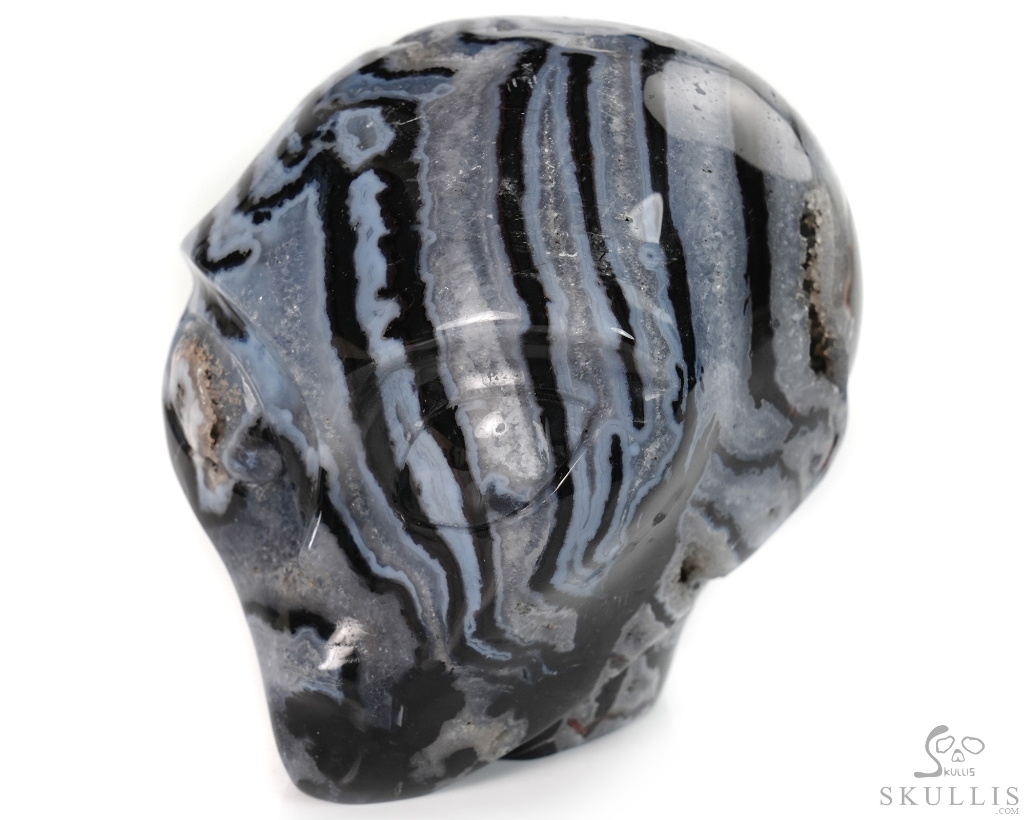 4.0" Black Zebra Agate Star Being Female Alien Crystal Skull Companion, Hand Carved Gemstone Fine Art Sculpture, Reiki Healing Stone Statue 4.0" Black Zebra Agate Star Being Female Alien Crystal Skull Companion, Hand Carved Gemstone Fine Art Sculpture, Reiki Healing Stone Statue