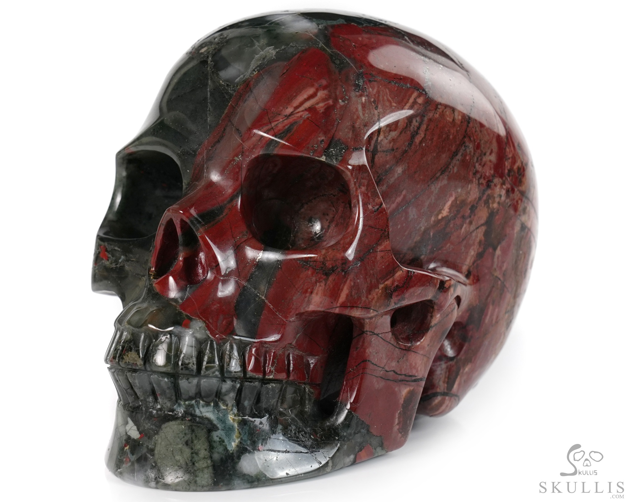 5.0" African Bloodstone Hand Carved Crystal Skull, Realistic, Crystal Healing 5.0" African Bloodstone Hand Carved Crystal Skull, Realistic, Crystal Healing