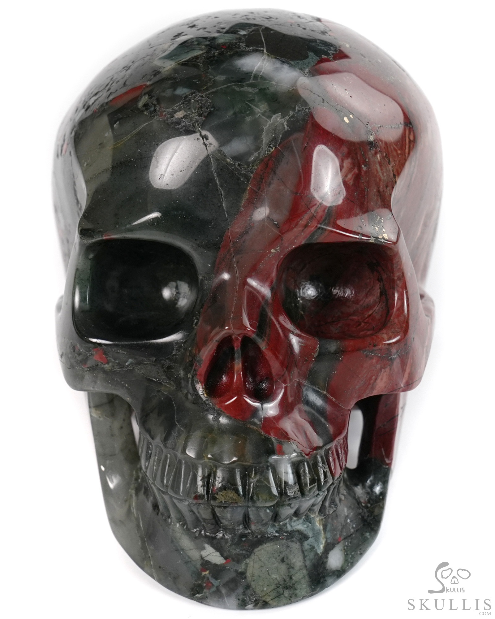 5.0" African Bloodstone Hand Carved Crystal Skull, Realistic, Crystal Healing 5.0" African Bloodstone Hand Carved Crystal Skull, Realistic, Crystal Healing