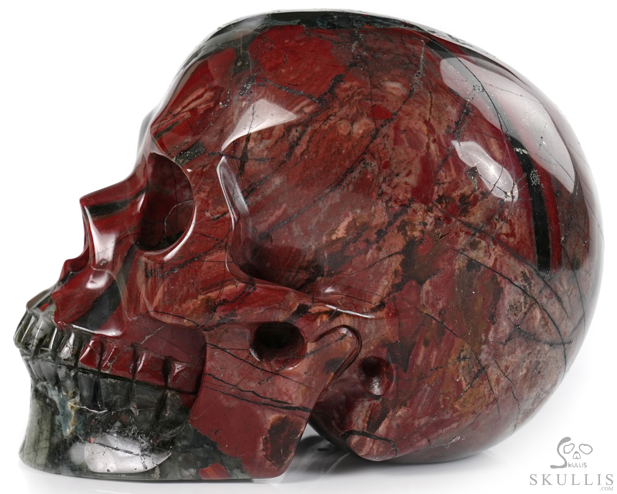 5.0" African Bloodstone Hand Carved Crystal Skull, Realistic, Crystal Healing 5.0" African Bloodstone Hand Carved Crystal Skull, Realistic, Crystal Healing