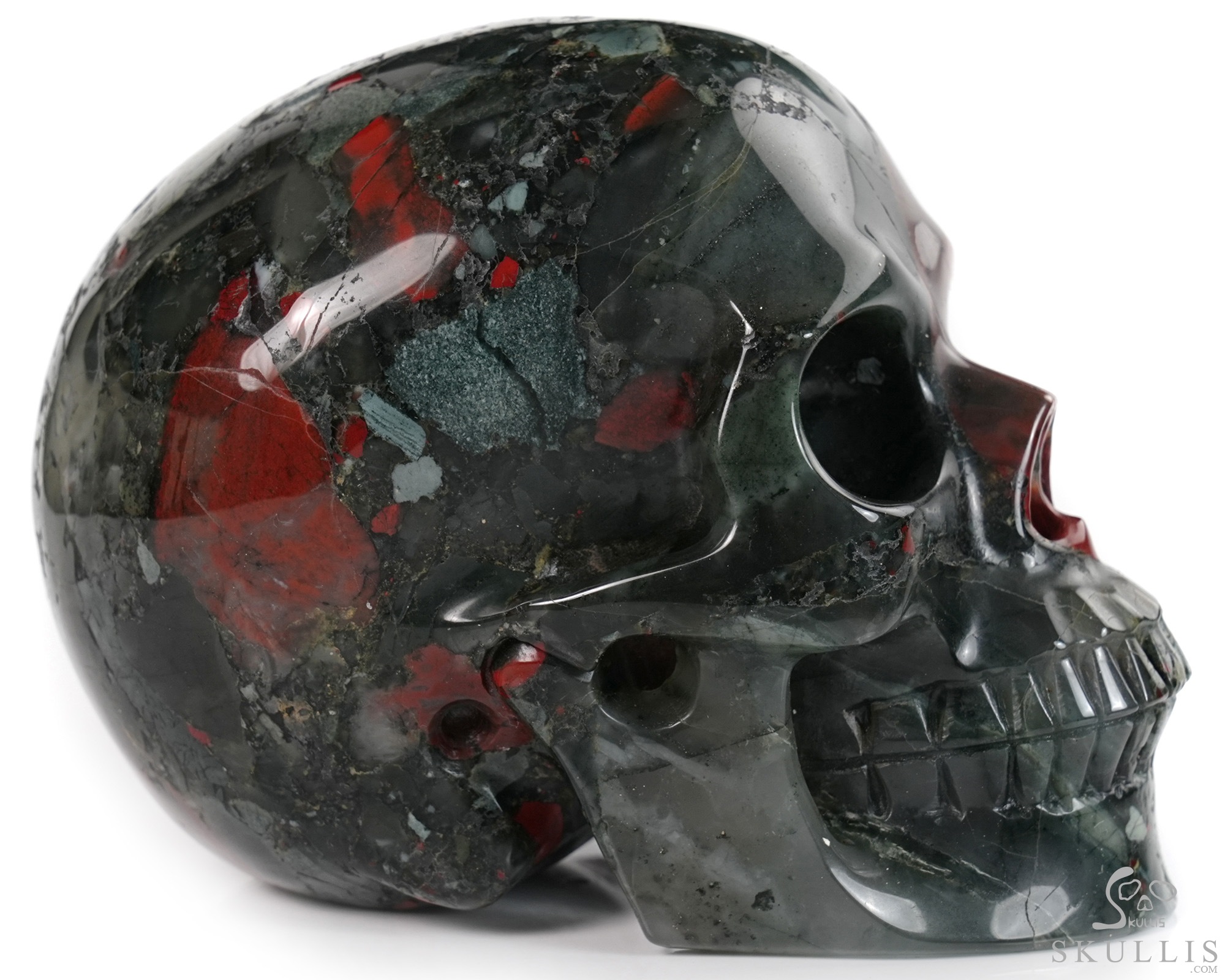5.0" African Bloodstone Hand Carved Crystal Skull, Realistic, Crystal Healing 5.0" African Bloodstone Hand Carved Crystal Skull, Realistic, Crystal Healing