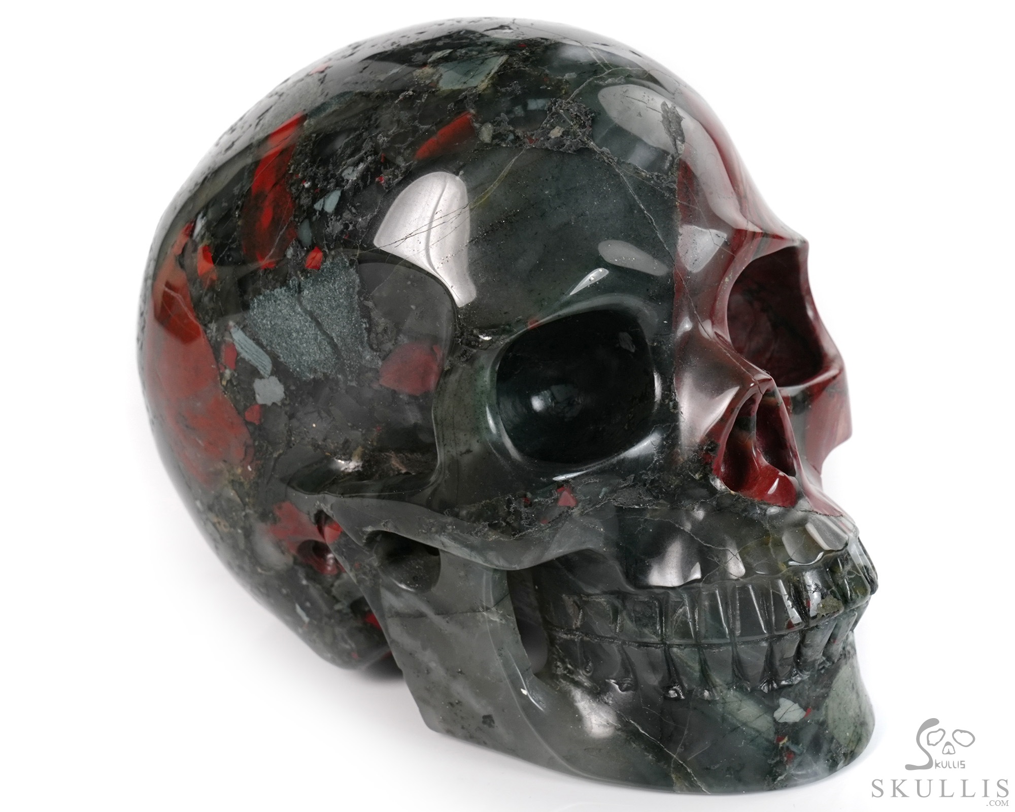 5.0" African Bloodstone Hand Carved Crystal Skull, Realistic, Crystal Healing 5.0" African Bloodstone Hand Carved Crystal Skull, Realistic, Crystal Healing