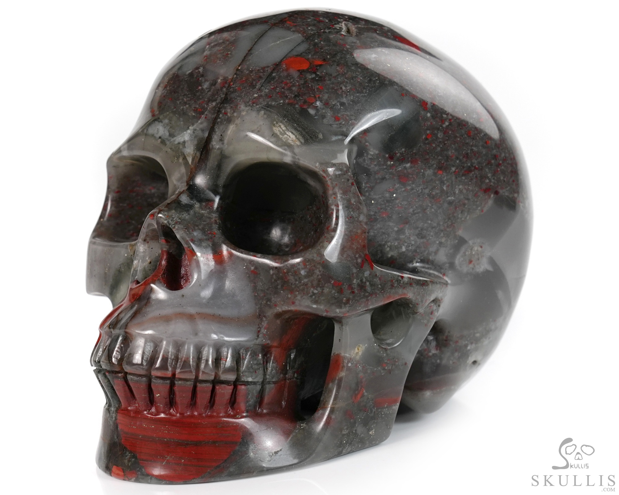 5.0" African Bloodstone Hand Carved Crystal Skull, Realistic, Crystal Healing 5.0" African Bloodstone Hand Carved Crystal Skull, Realistic, Crystal Healing