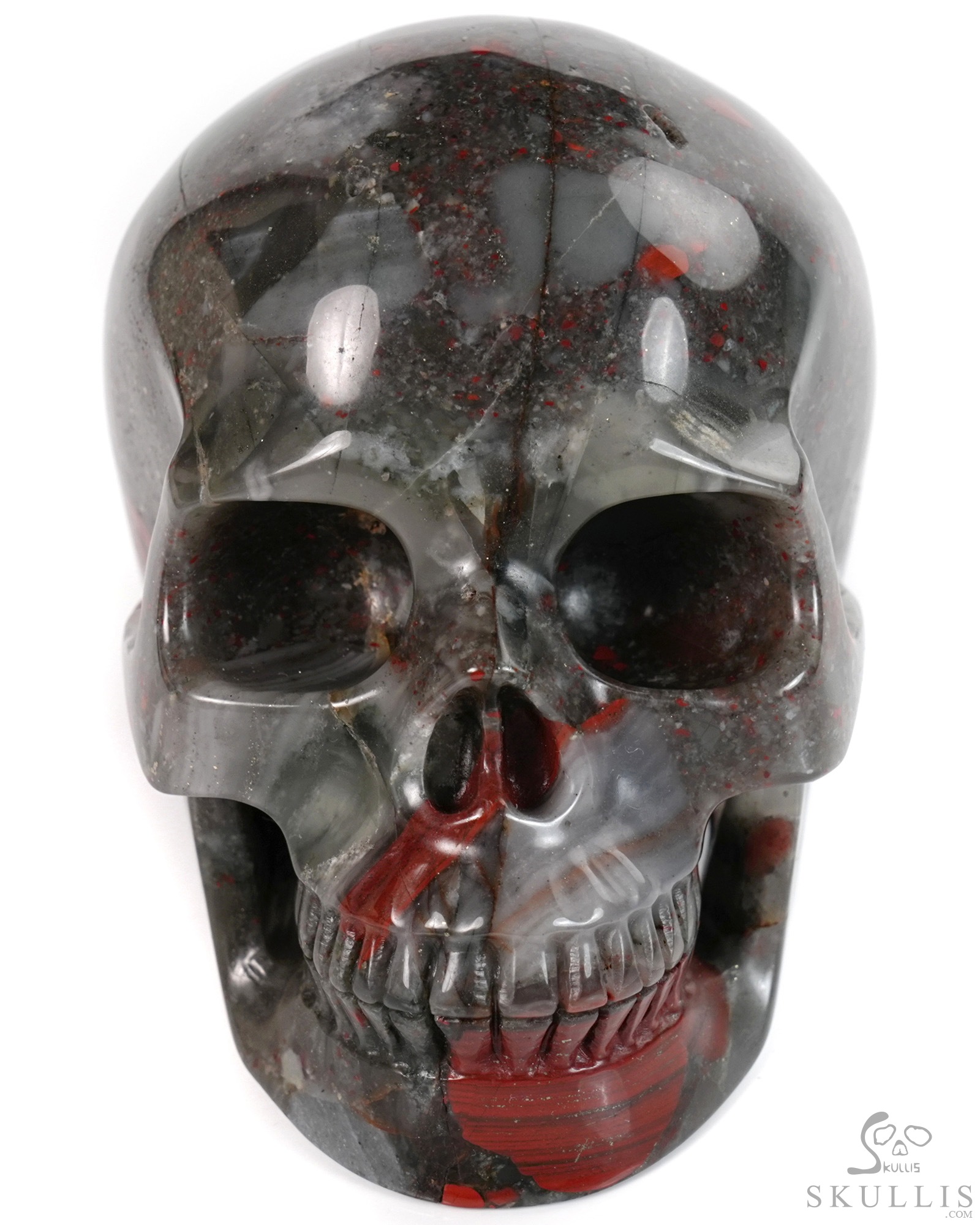 5.0" African Bloodstone Hand Carved Crystal Skull, Realistic, Crystal Healing 5.0" African Bloodstone Hand Carved Crystal Skull, Realistic, Crystal Healing