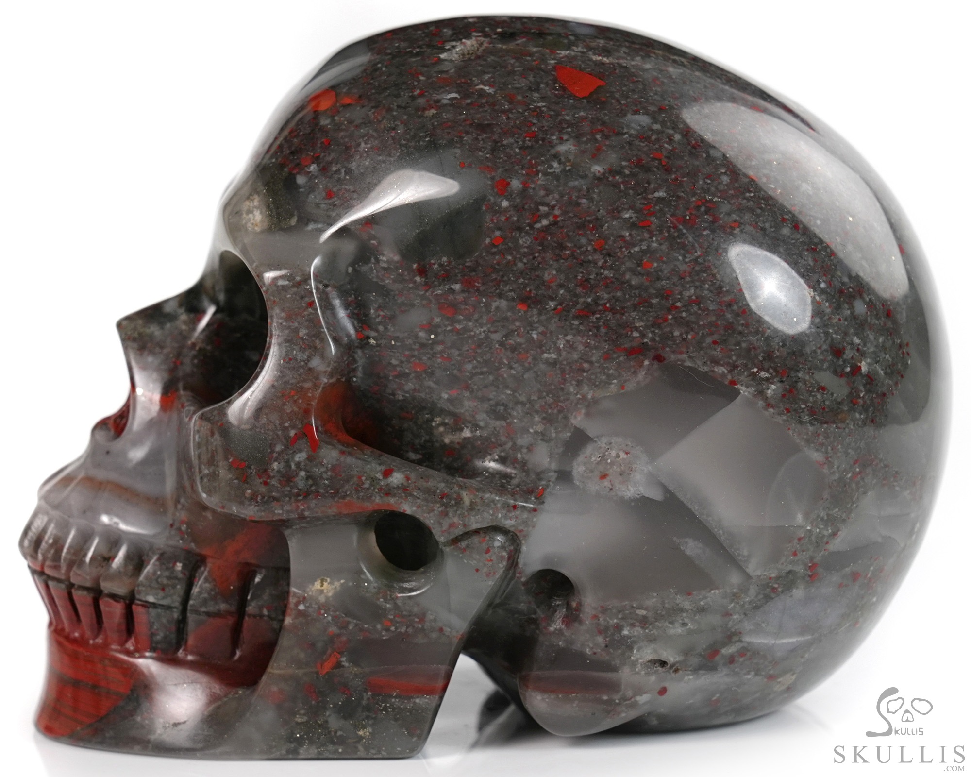 5.0" African Bloodstone Hand Carved Crystal Skull, Realistic, Crystal Healing 5.0" African Bloodstone Hand Carved Crystal Skull, Realistic, Crystal Healing
