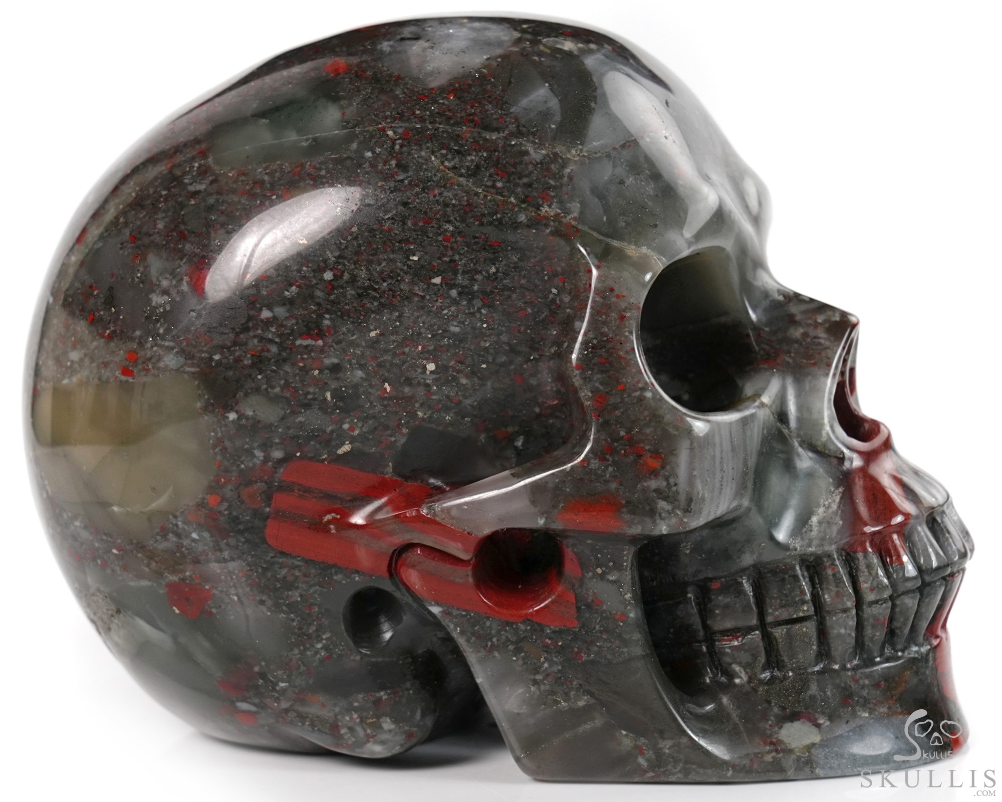 5.0" African Bloodstone Hand Carved Crystal Skull, Realistic, Crystal Healing 5.0" African Bloodstone Hand Carved Crystal Skull, Realistic, Crystal Healing