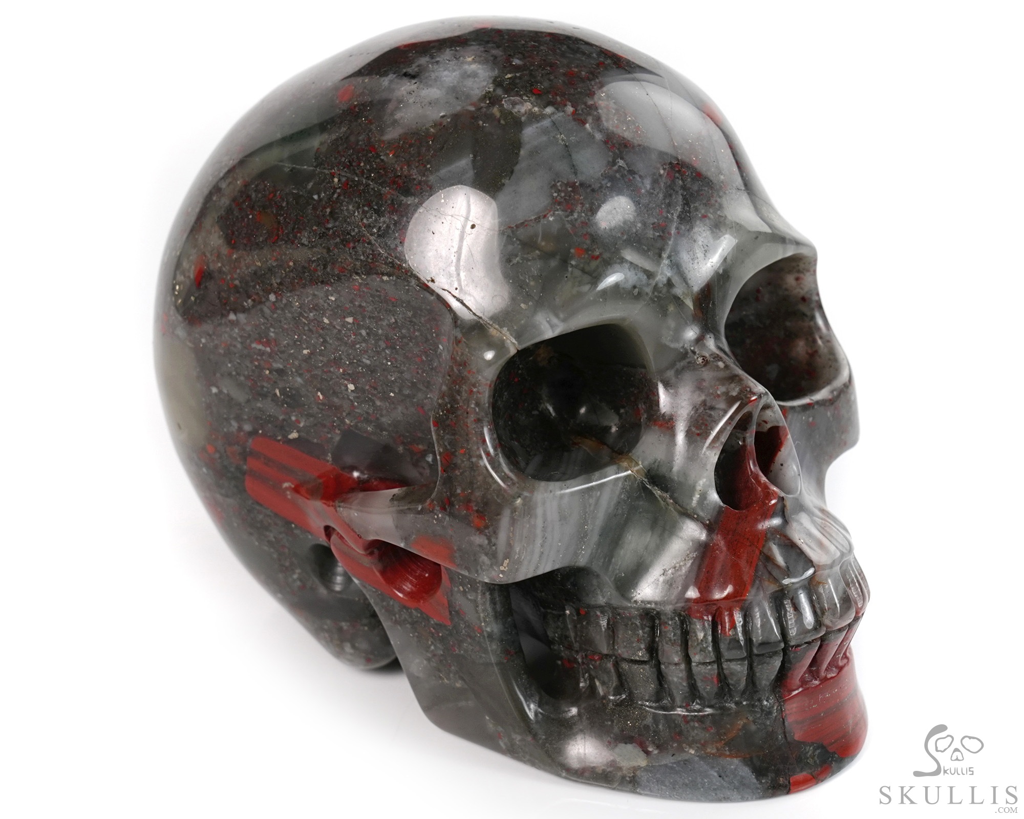 5.0" African Bloodstone Hand Carved Crystal Skull, Realistic, Crystal Healing 5.0" African Bloodstone Hand Carved Crystal Skull, Realistic, Crystal Healing