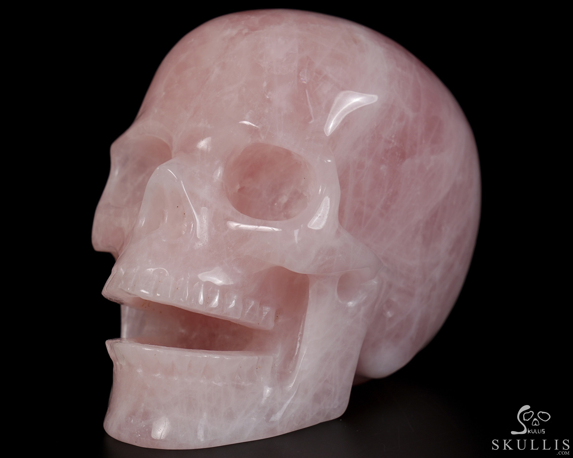 5.1" Rose Quartz Hand Carved Singing Crystal Skull Sculpture, Crystal Healing 5.1" Rose Quartz Hand Carved Singing Crystal Skull Sculpture, Crystal Healing