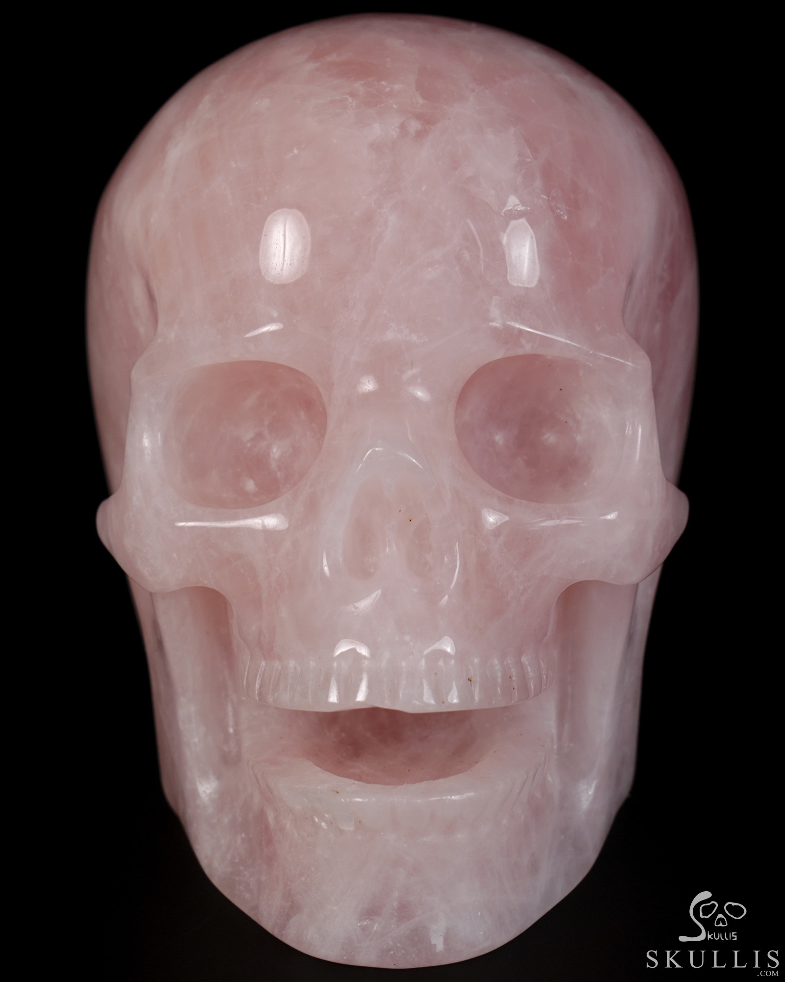 5.1" Rose Quartz Hand Carved Singing Crystal Skull Sculpture, Crystal Healing 5.1" Rose Quartz Hand Carved Singing Crystal Skull Sculpture, Crystal Healing