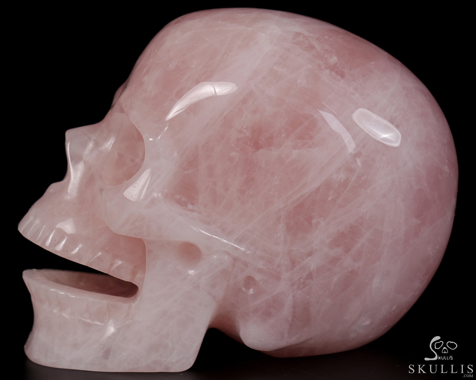 5.1" Rose Quartz Hand Carved Singing Crystal Skull Sculpture, Crystal Healing 5.1" Rose Quartz Hand Carved Singing Crystal Skull Sculpture, Crystal Healing