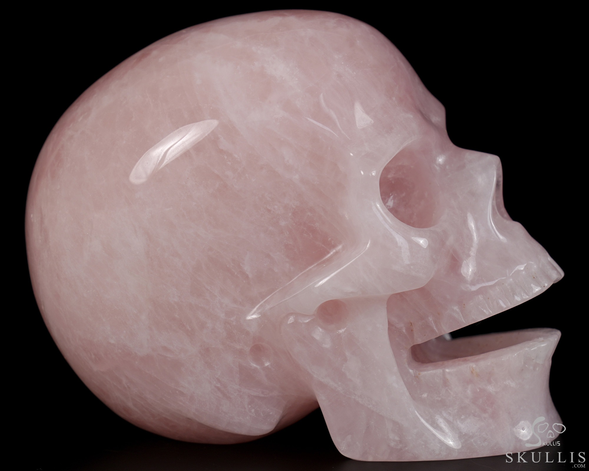 5.1" Rose Quartz Hand Carved Singing Crystal Skull Sculpture, Crystal Healing 5.1" Rose Quartz Hand Carved Singing Crystal Skull Sculpture, Crystal Healing