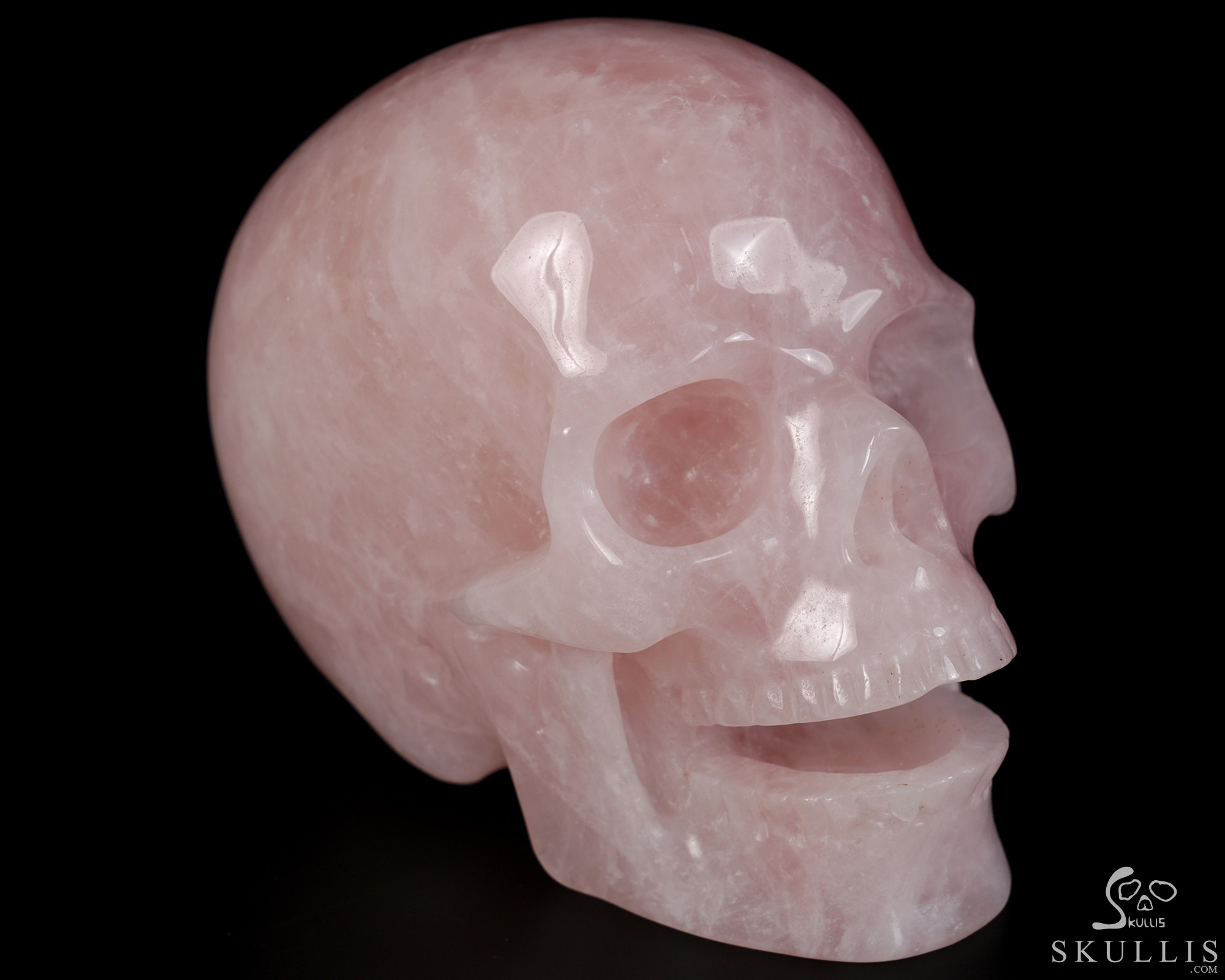 5.1" Rose Quartz Hand Carved Singing Crystal Skull Sculpture, Crystal Healing 5.1" Rose Quartz Hand Carved Singing Crystal Skull Sculpture, Crystal Healing