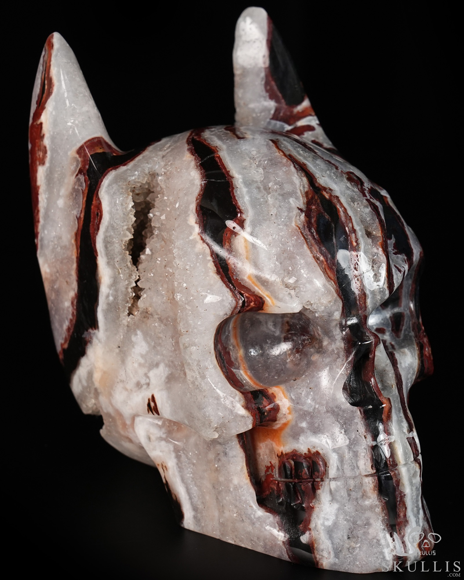 5.0" Black Zebra Agate Hand Carved Batman Crystal Skull Fine Art Sculpture, Crystal Healing 5.0" Black Zebra Agate Hand Carved Batman Crystal Skull Fine Art Sculpture, Crystal Healing