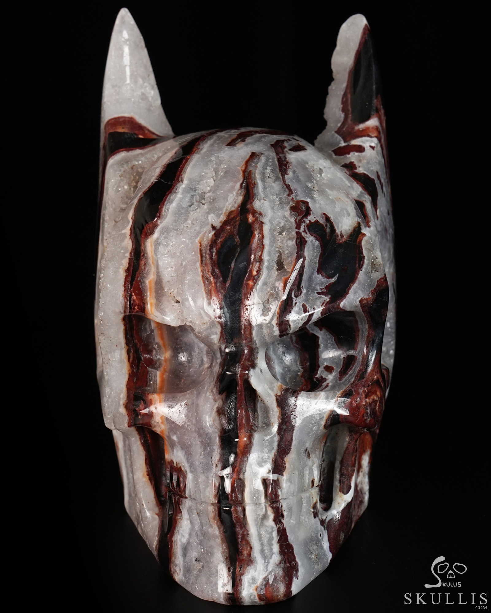 5.0" Black Zebra Agate Hand Carved Batman Crystal Skull Fine Art Sculpture, Crystal Healing 5.0" Black Zebra Agate Hand Carved Batman Crystal Skull Fine Art Sculpture, Crystal Healing