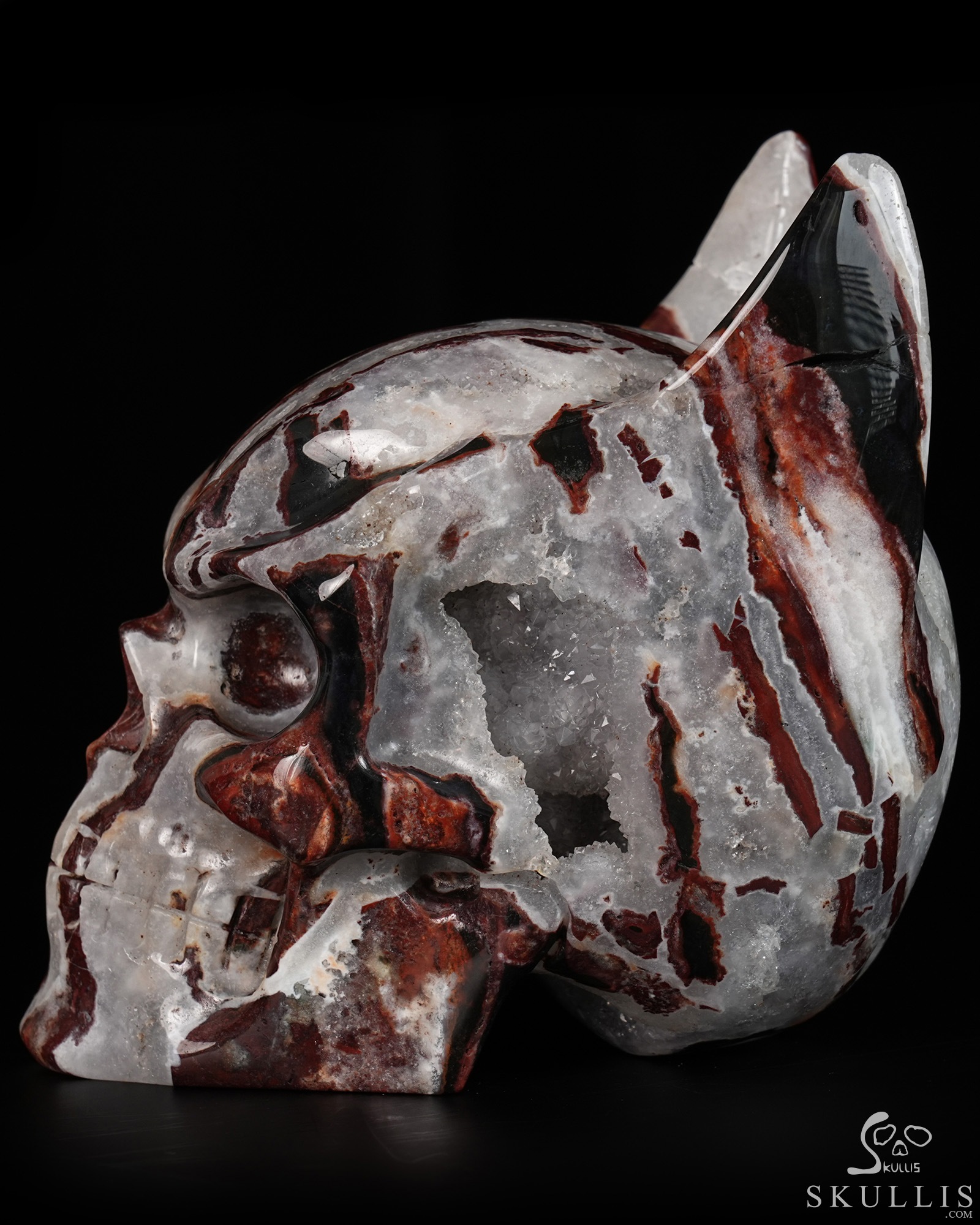 5.0" Black Zebra Agate Hand Carved Batman Crystal Skull Fine Art Sculpture, Crystal Healing 5.0" Black Zebra Agate Hand Carved Batman Crystal Skull Fine Art Sculpture, Crystal Healing