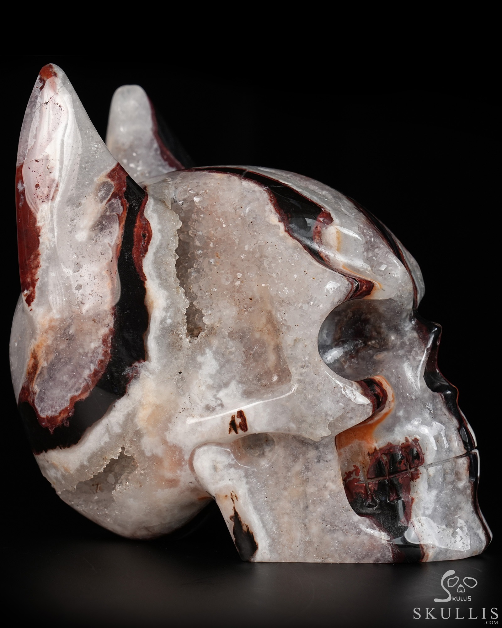 5.0" Black Zebra Agate Hand Carved Batman Crystal Skull Fine Art Sculpture, Crystal Healing 5.0" Black Zebra Agate Hand Carved Batman Crystal Skull Fine Art Sculpture, Crystal Healing