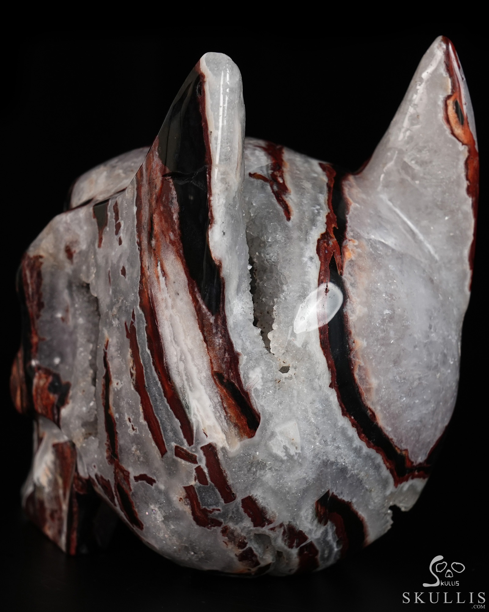 5.0" Black Zebra Agate Hand Carved Batman Crystal Skull Fine Art Sculpture, Crystal Healing 5.0" Black Zebra Agate Hand Carved Batman Crystal Skull Fine Art Sculpture, Crystal Healing