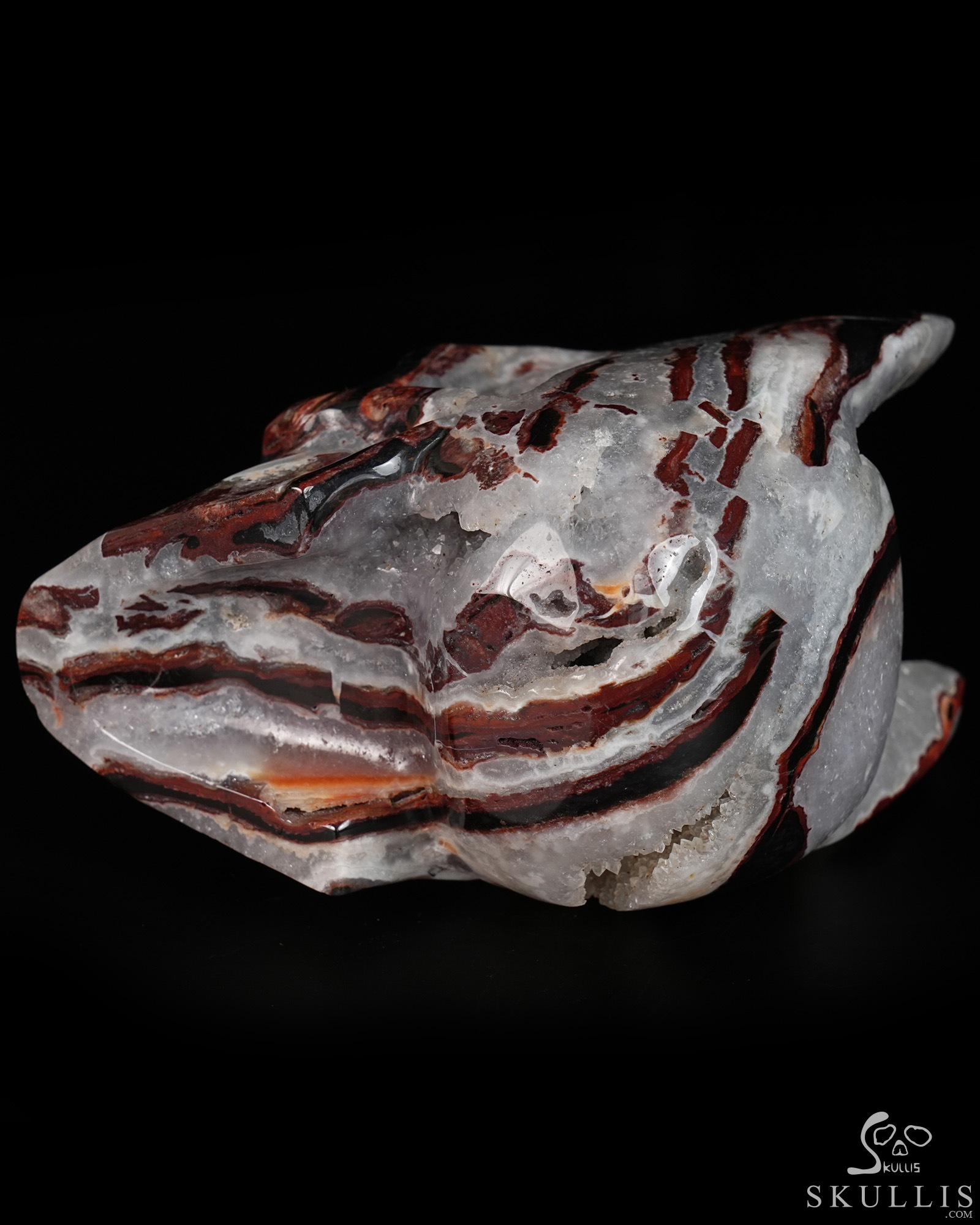 5.0" Black Zebra Agate Hand Carved Batman Crystal Skull Fine Art Sculpture, Crystal Healing 5.0" Black Zebra Agate Hand Carved Batman Crystal Skull Fine Art Sculpture, Crystal Healing