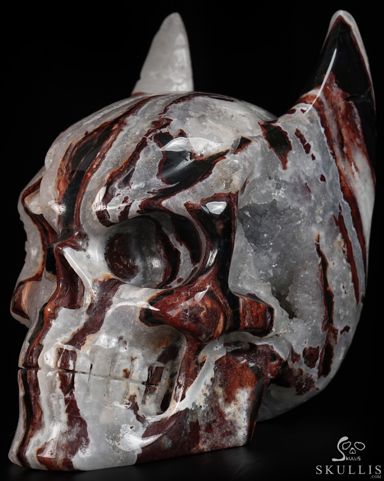 5.0" Black Zebra Agate Hand Carved Batman Crystal Skull Fine Art Sculpture, Crystal Healing 5.0" Black Zebra Agate Hand Carved Batman Crystal Skull Fine Art Sculpture, Crystal Healing
