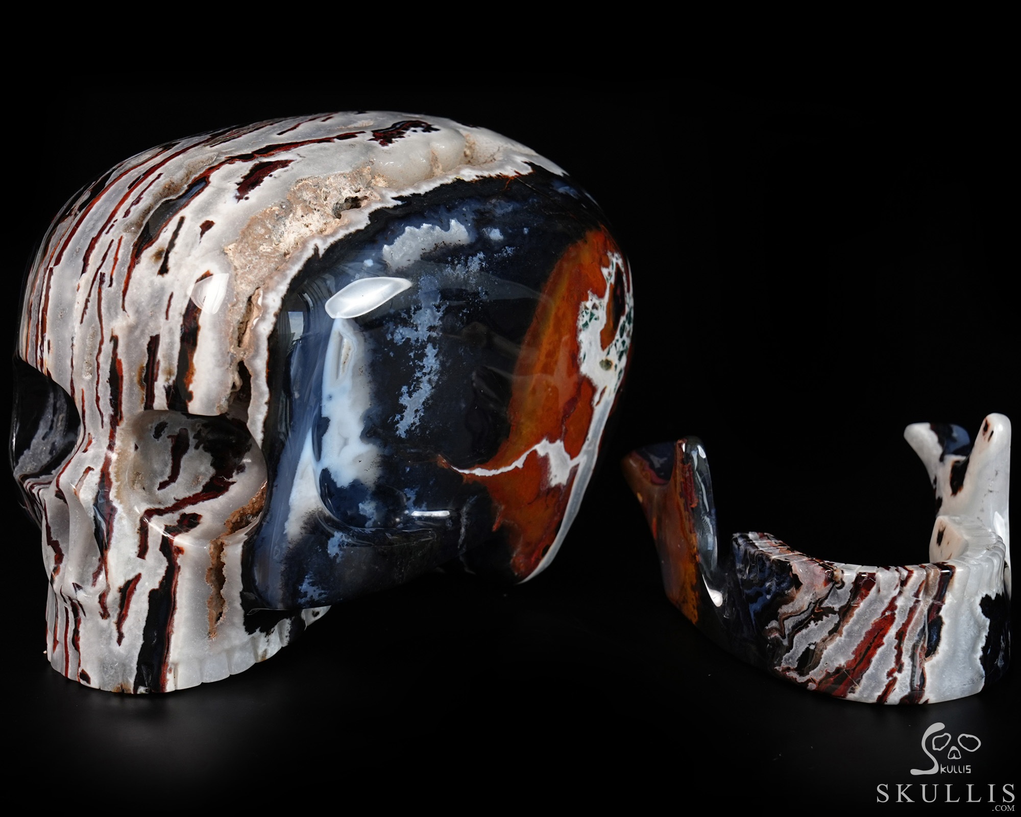 8.1" Black Zebra Agate Hand Carved Mitchell-Hedges Crystal Skull Replica, Crystal Healing 8.1" Black Zebra Agate Hand Carved Mitchell-Hedges Crystal Skull Replica, Crystal Healing
