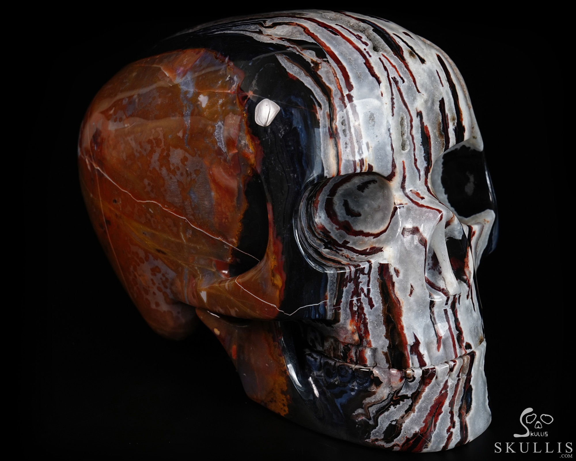 8.1" Black Zebra Agate Hand Carved Mitchell-Hedges Crystal Skull Replica, Crystal Healing 8.1" Black Zebra Agate Hand Carved Mitchell-Hedges Crystal Skull Replica, Crystal Healing