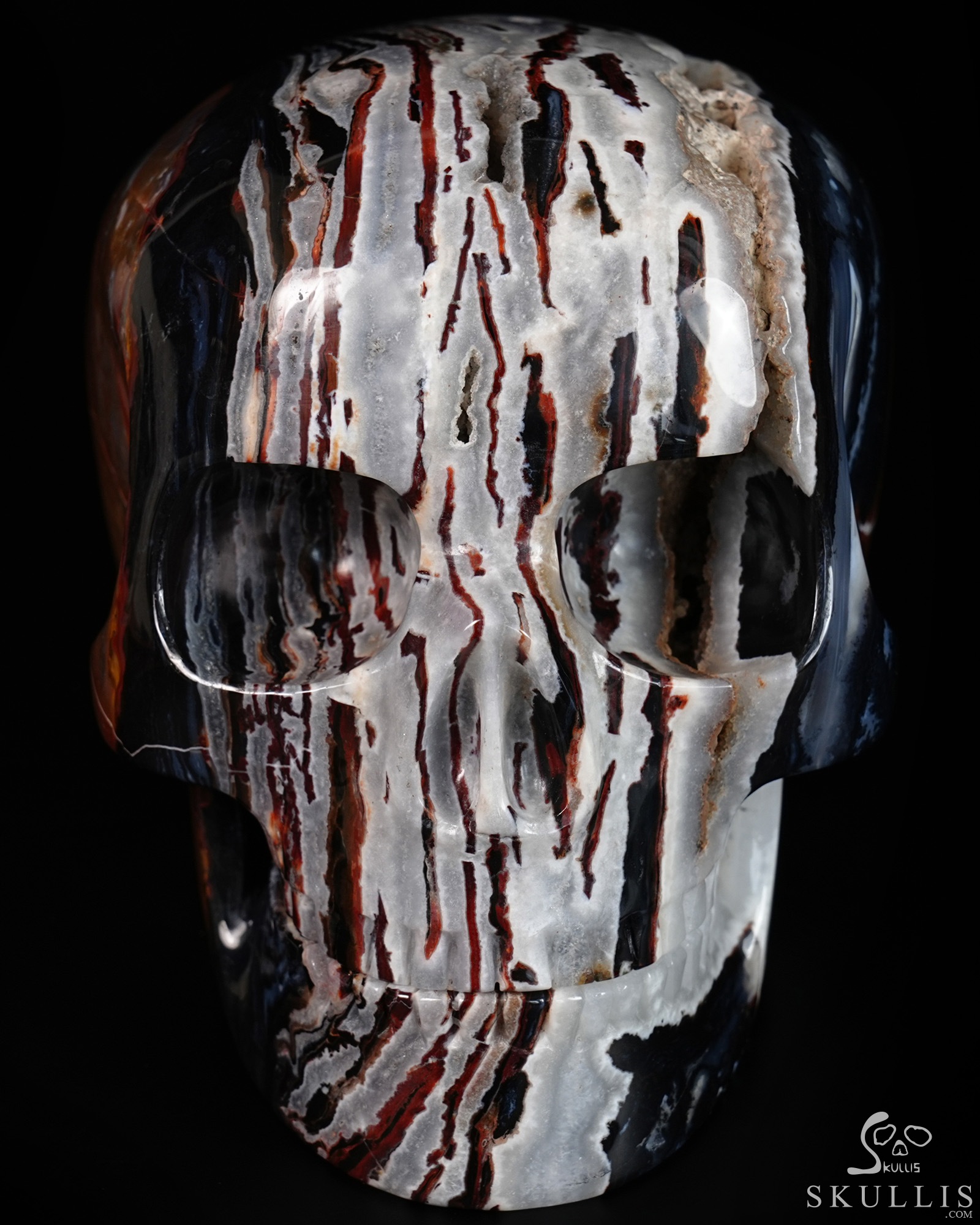 8.1" Black Zebra Agate Hand Carved Mitchell-Hedges Crystal Skull Replica, Crystal Healing 8.1" Black Zebra Agate Hand Carved Mitchell-Hedges Crystal Skull Replica, Crystal Healing