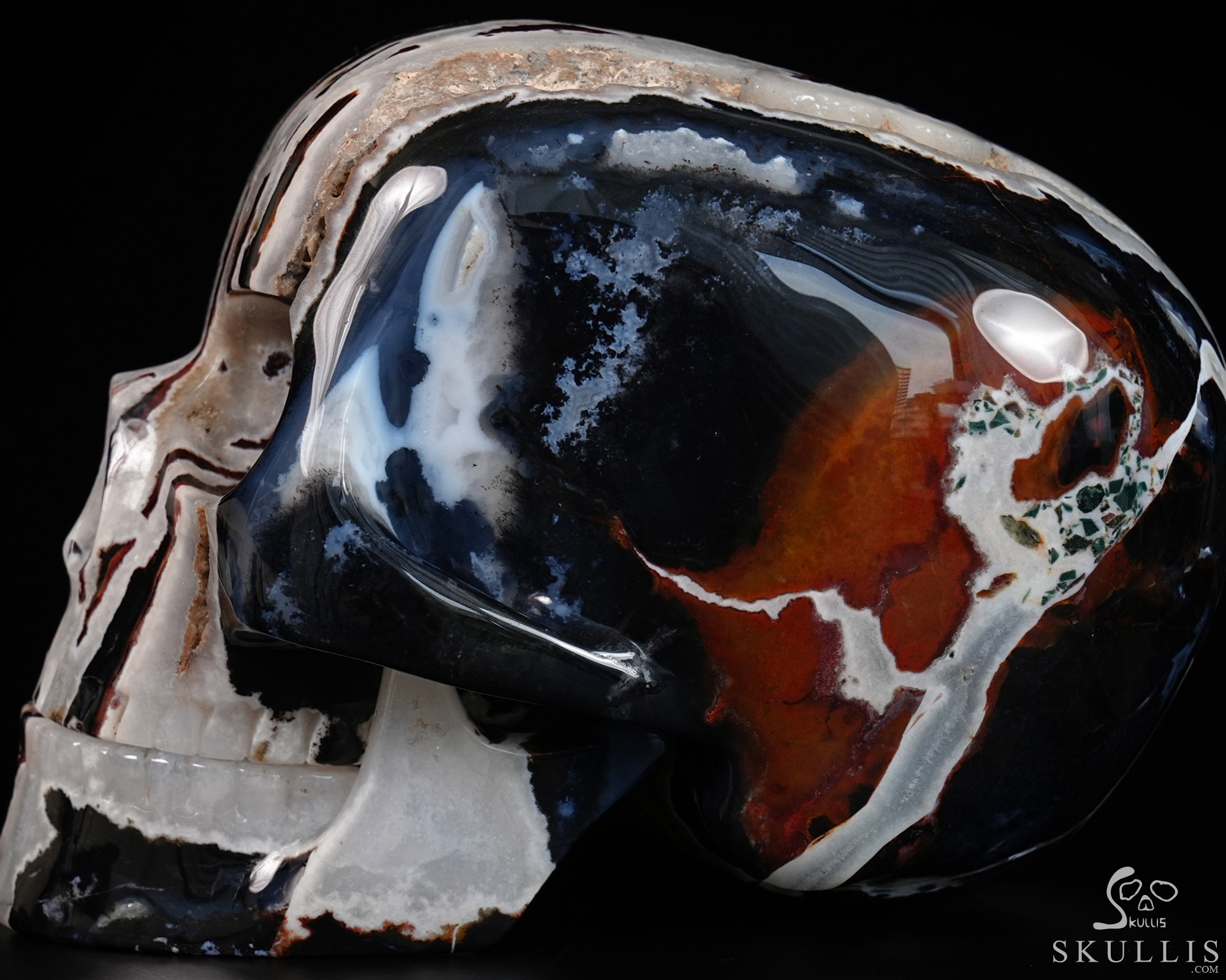 8.1" Black Zebra Agate Hand Carved Mitchell-Hedges Crystal Skull Replica, Crystal Healing 8.1" Black Zebra Agate Hand Carved Mitchell-Hedges Crystal Skull Replica, Crystal Healing