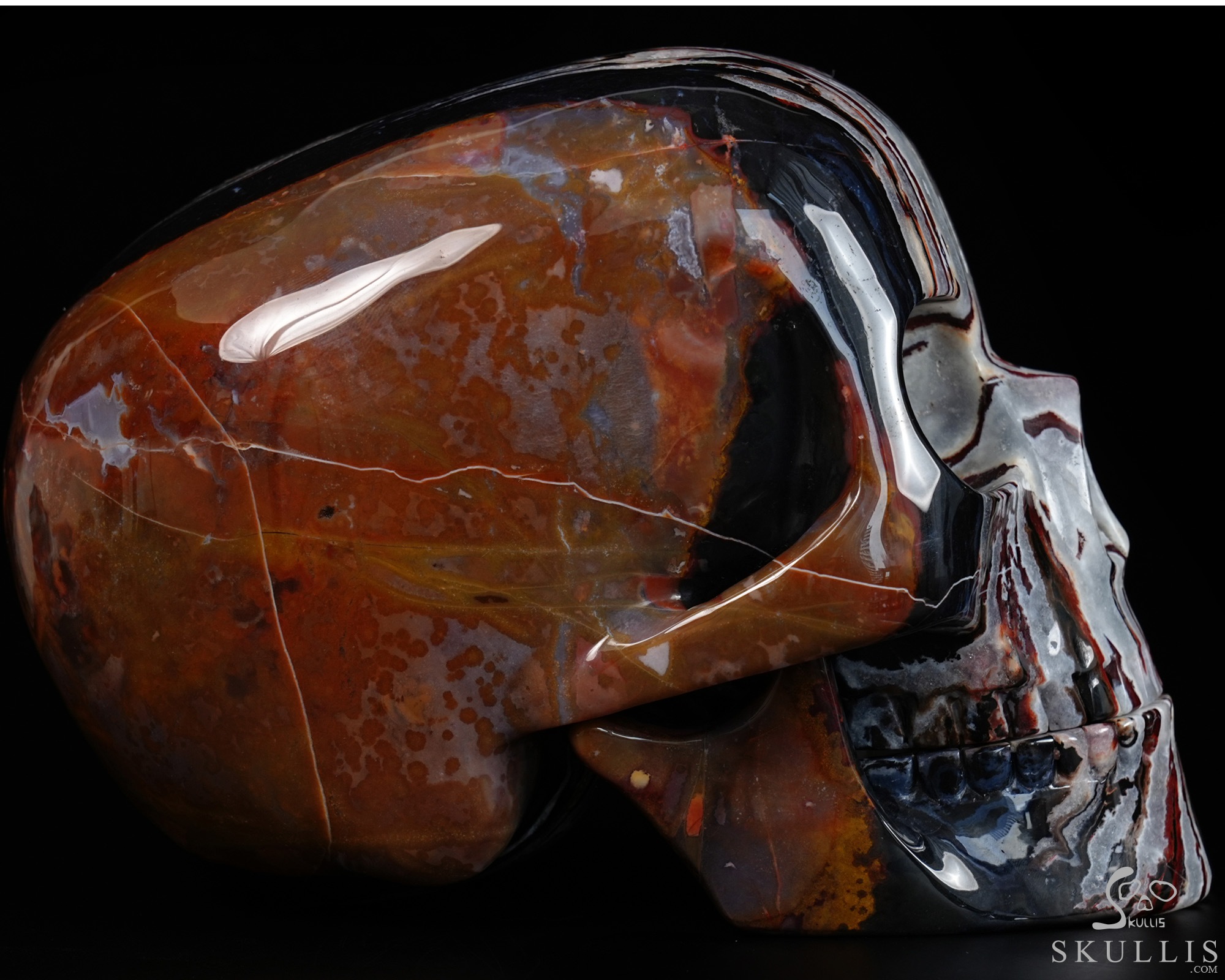 8.1" Black Zebra Agate Hand Carved Mitchell-Hedges Crystal Skull Replica, Crystal Healing 8.1" Black Zebra Agate Hand Carved Mitchell-Hedges Crystal Skull Replica, Crystal Healing