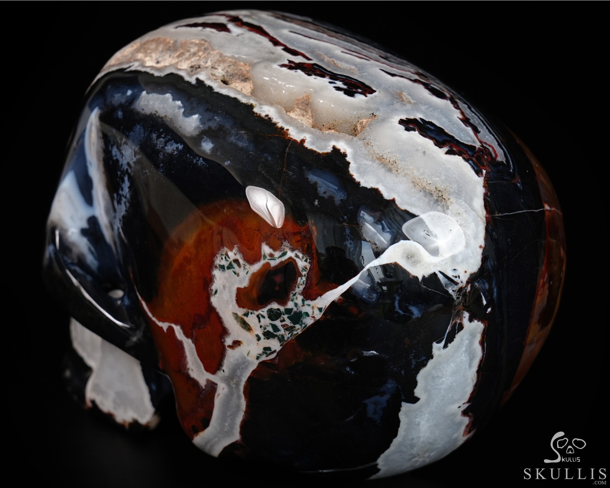 8.1" Black Zebra Agate Hand Carved Mitchell-Hedges Crystal Skull Replica, Crystal Healing 8.1" Black Zebra Agate Hand Carved Mitchell-Hedges Crystal Skull Replica, Crystal Healing