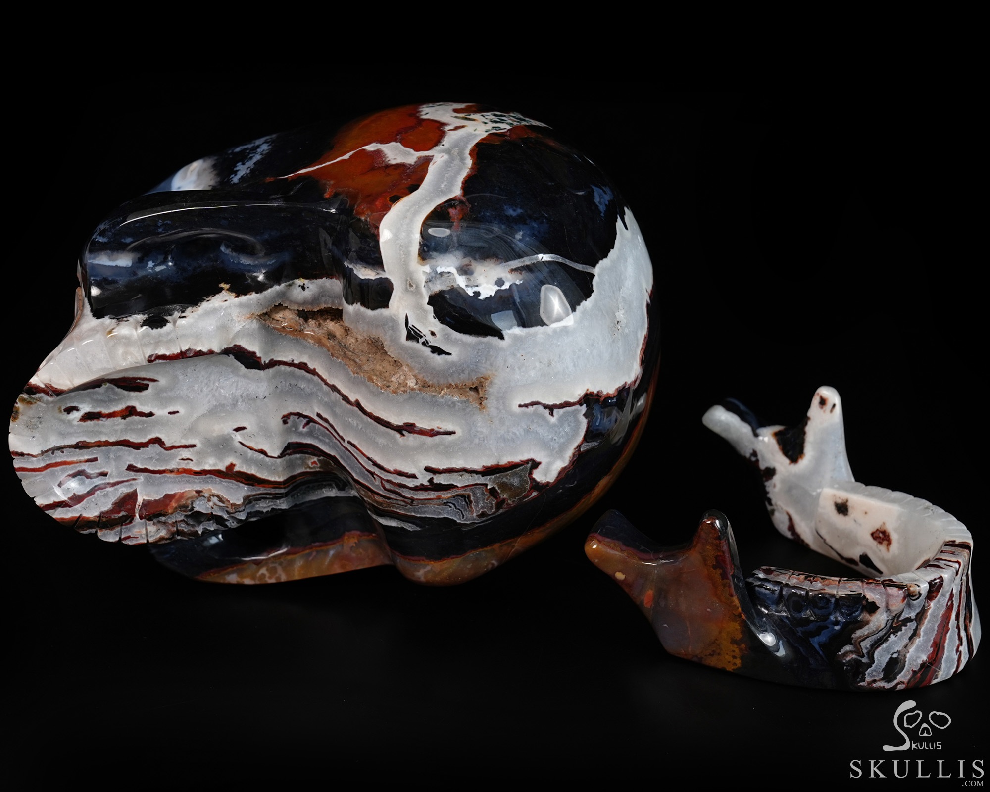 8.1" Black Zebra Agate Hand Carved Mitchell-Hedges Crystal Skull Replica, Crystal Healing 8.1" Black Zebra Agate Hand Carved Mitchell-Hedges Crystal Skull Replica, Crystal Healing