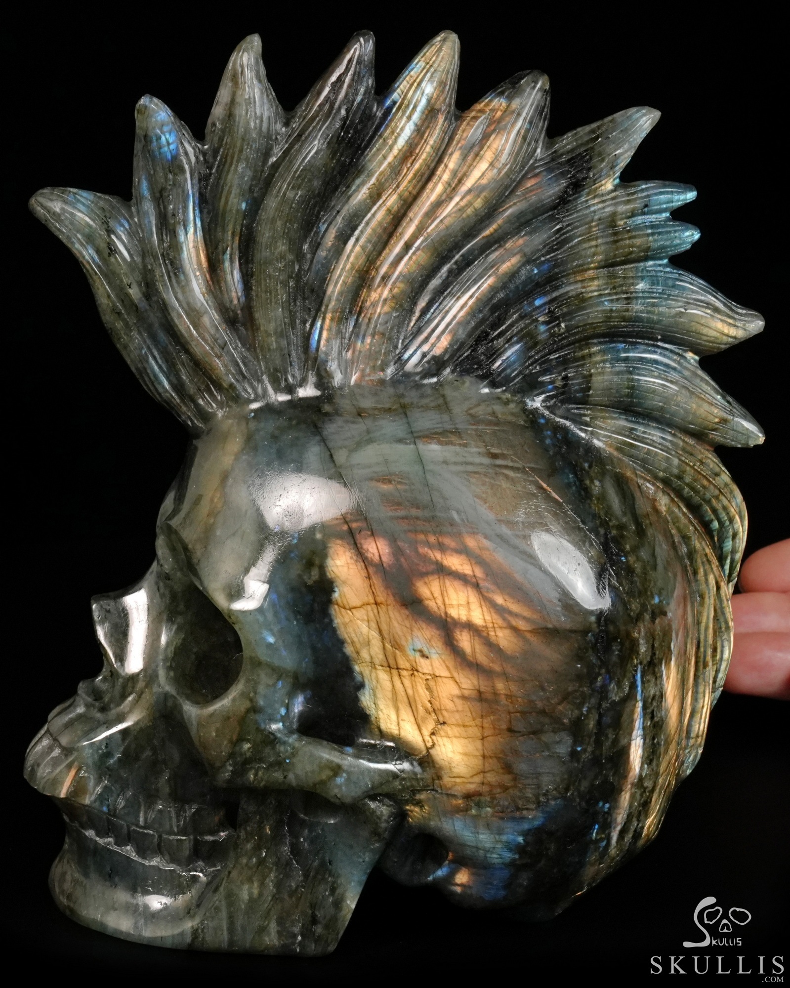 7.4" Flash Labradorite Hand Carved Punk Crystal Skull Sculpture, Crystal Healing 7.4" Flash Labradorite Hand Carved Punk Crystal Skull Sculpture, Crystal Healing