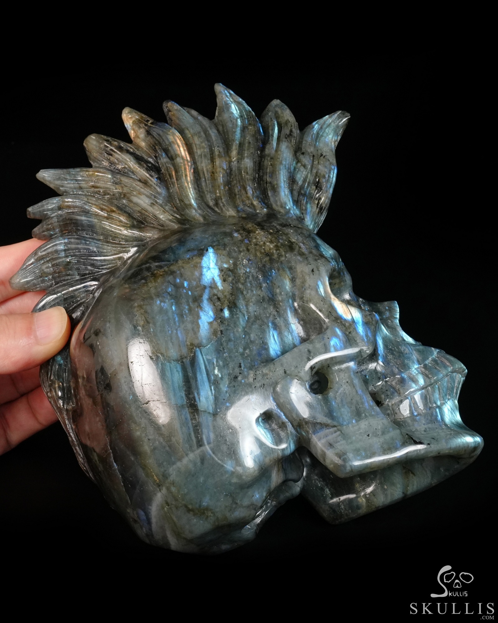 7.4" Flash Labradorite Hand Carved Punk Crystal Skull Sculpture, Crystal Healing 7.4" Flash Labradorite Hand Carved Punk Crystal Skull Sculpture, Crystal Healing