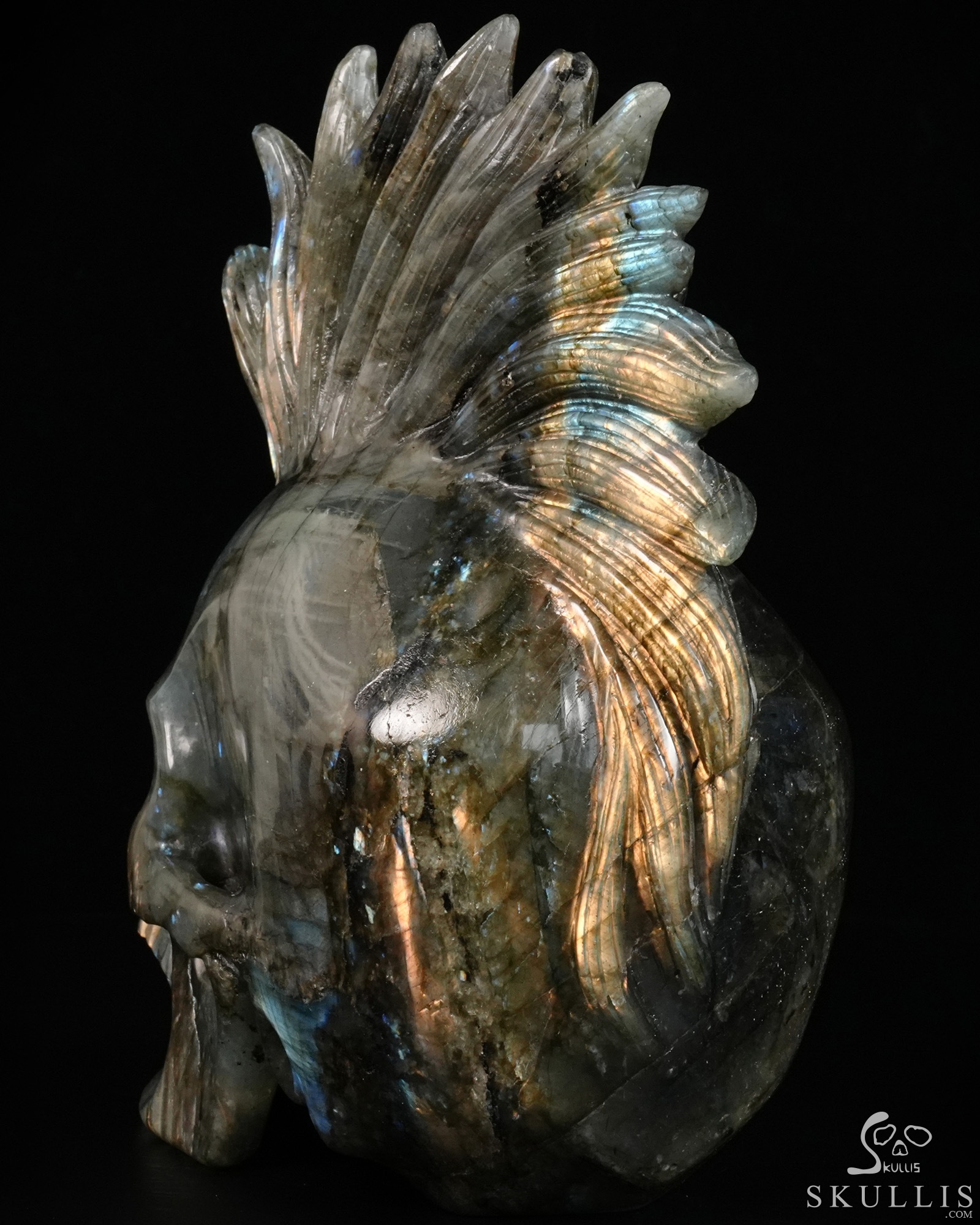 7.4" Flash Labradorite Hand Carved Punk Crystal Skull Sculpture, Crystal Healing 7.4" Flash Labradorite Hand Carved Punk Crystal Skull Sculpture, Crystal Healing