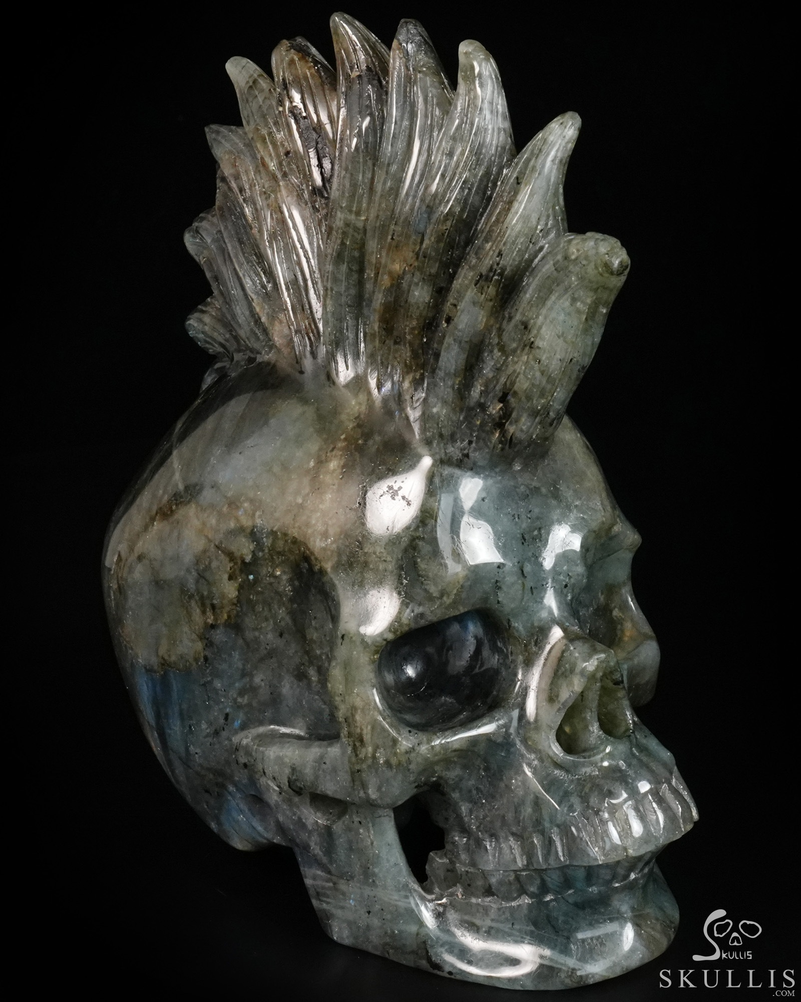 7.4" Flash Labradorite Hand Carved Punk Crystal Skull Sculpture, Crystal Healing 7.4" Flash Labradorite Hand Carved Punk Crystal Skull Sculpture, Crystal Healing