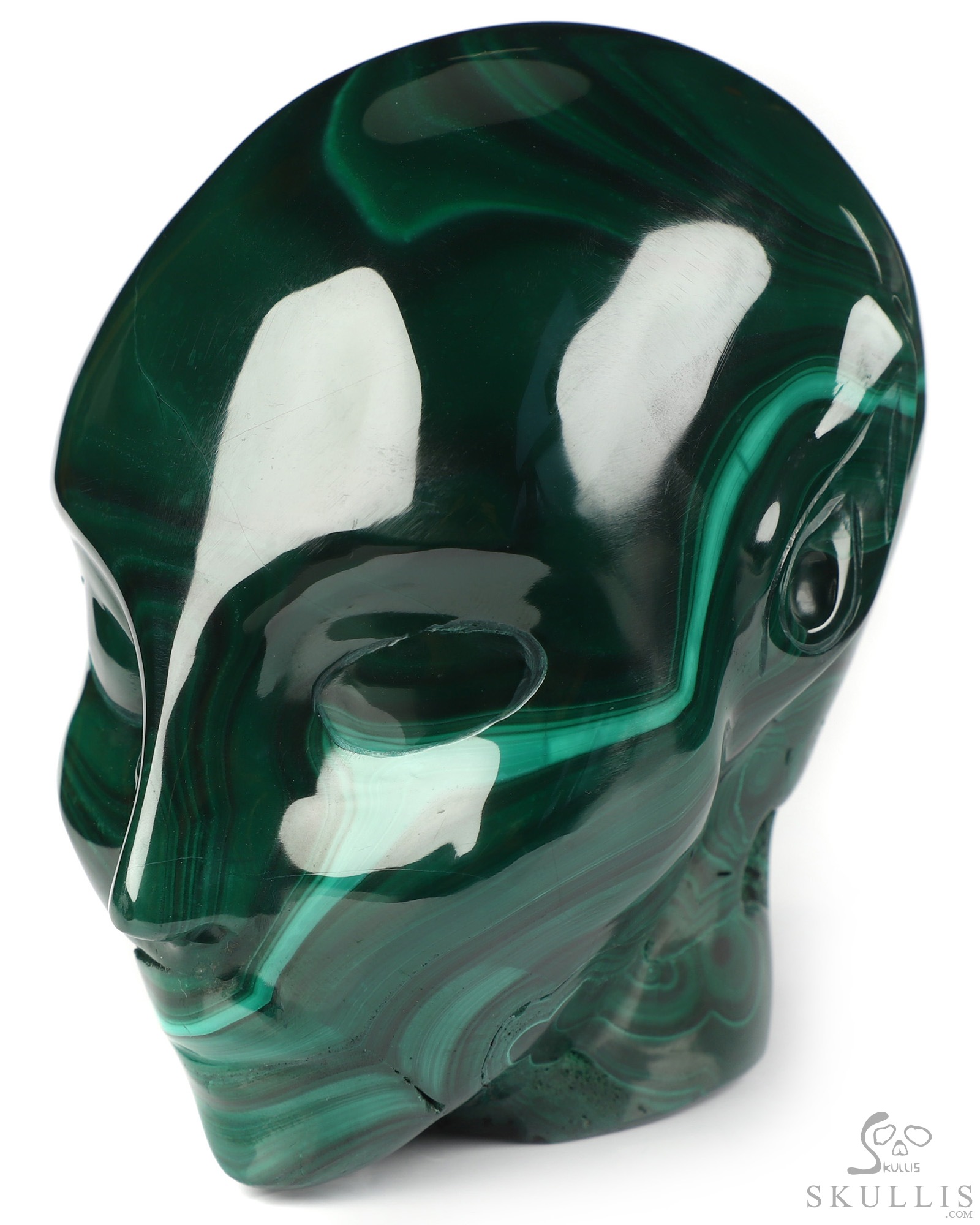 3.9" Malachite Hand Carved Fairy Elf Alien Crystal Skull Companion Sculpture, Crystal Healing 3.9" Malachite Hand Carved Fairy Elf Alien Crystal Skull Companion Sculpture, Crystal Healing
