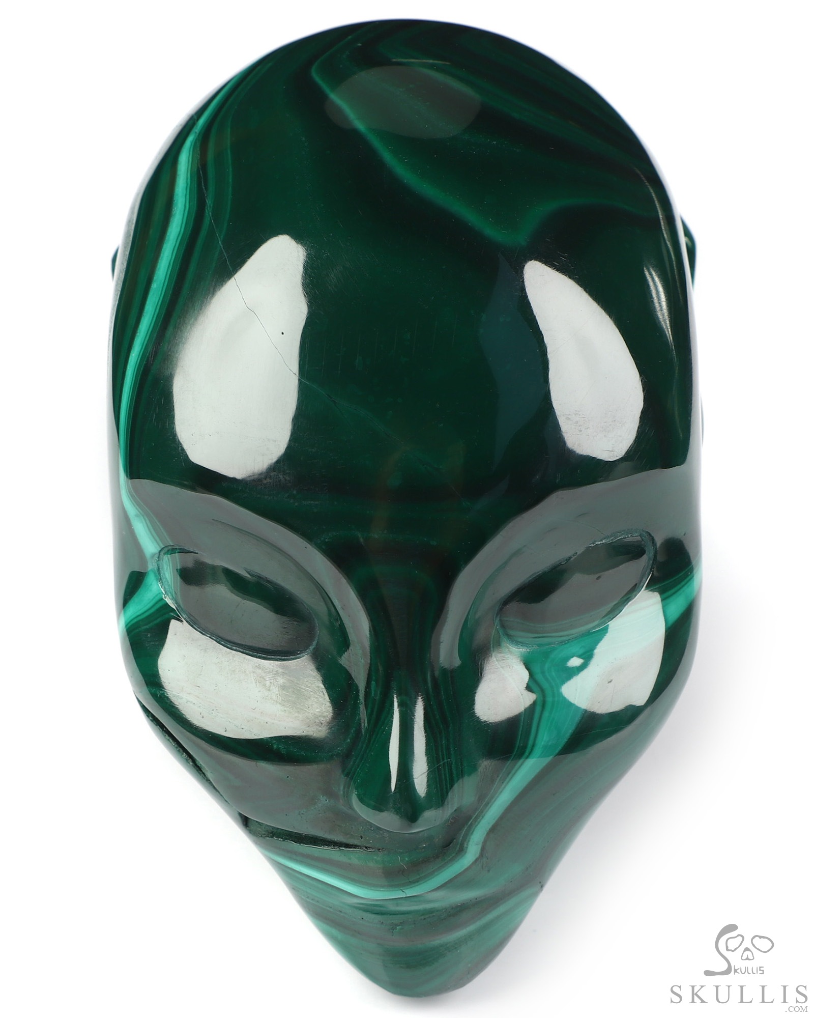 3.9" Malachite Hand Carved Fairy Elf Alien Crystal Skull Companion Sculpture, Crystal Healing 3.9" Malachite Hand Carved Fairy Elf Alien Crystal Skull Companion Sculpture, Crystal Healing