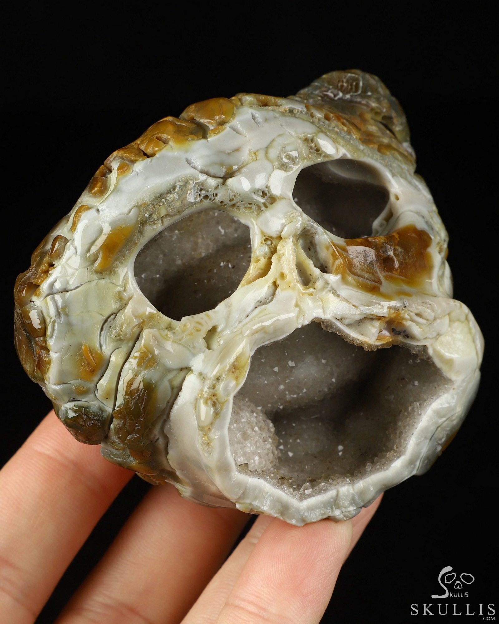 3.3" Agate Geode Hand Carved Crystal Skull Fine Art Sculpture, Crystal Healing 3.3" Agate Geode Hand Carved Crystal Skull Fine Art Sculpture, Crystal Healing