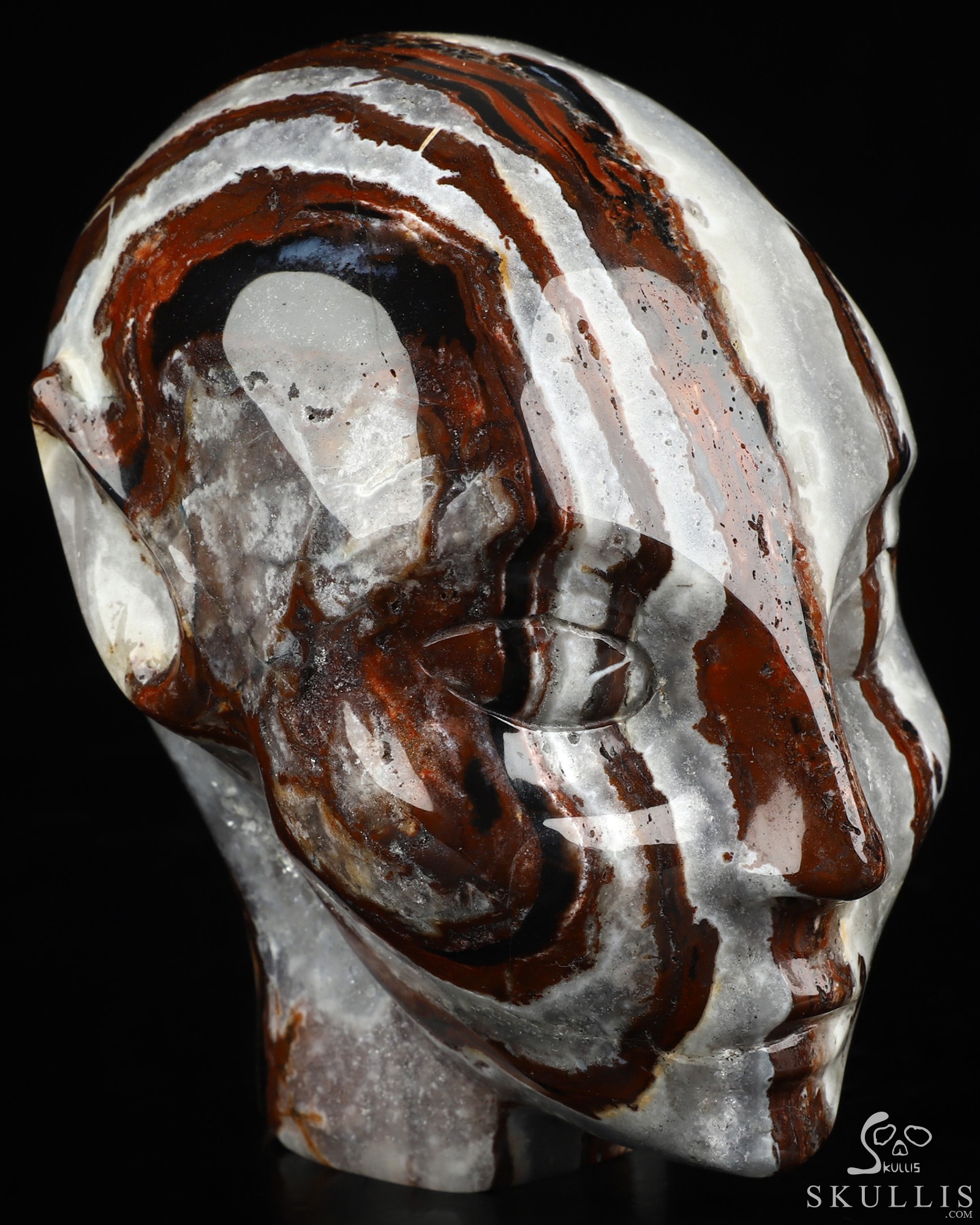 4.1" Black Zebra Agate Hand Carved Fairy Elf Alien Crystal Skull Companion Sculpture, Crystal Healing 4.1" Black Zebra Agate Hand Carved Fairy Elf Alien Crystal Skull Companion Sculpture, Crystal Healing