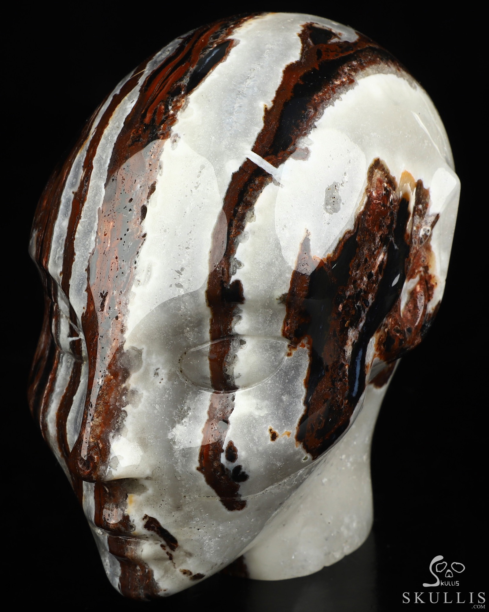 4.1" Black Zebra Agate Hand Carved Fairy Elf Alien Crystal Skull Companion Sculpture, Crystal Healing 4.1" Black Zebra Agate Hand Carved Fairy Elf Alien Crystal Skull Companion Sculpture, Crystal Healing