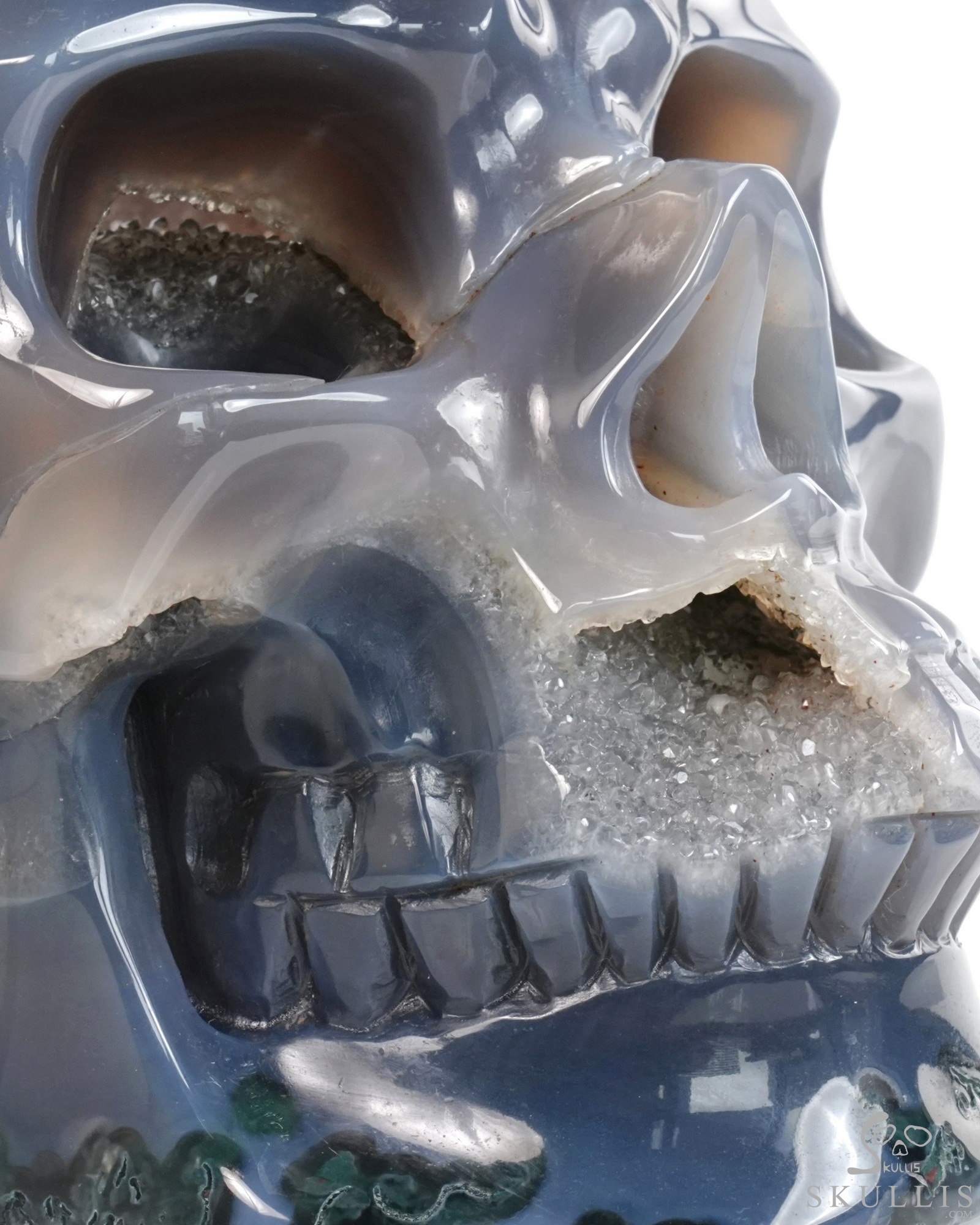 7.7" Agate Geode Hand Carved Mushroom Crystal Skull Sculpture, Crystal Healing 7.7" Agate Geode Hand Carved Mushroom Crystal Skull Sculpture, Crystal Healing